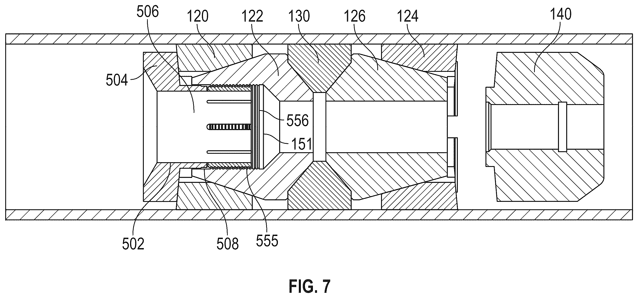 Patent US12460496 Figure 7 – Pressure transfer sleeve for top slip retention