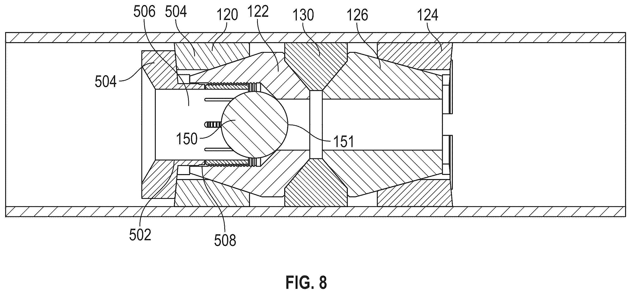 Patent US12460496 Figure 8 – Pressure transfer sleeve for top slip retention