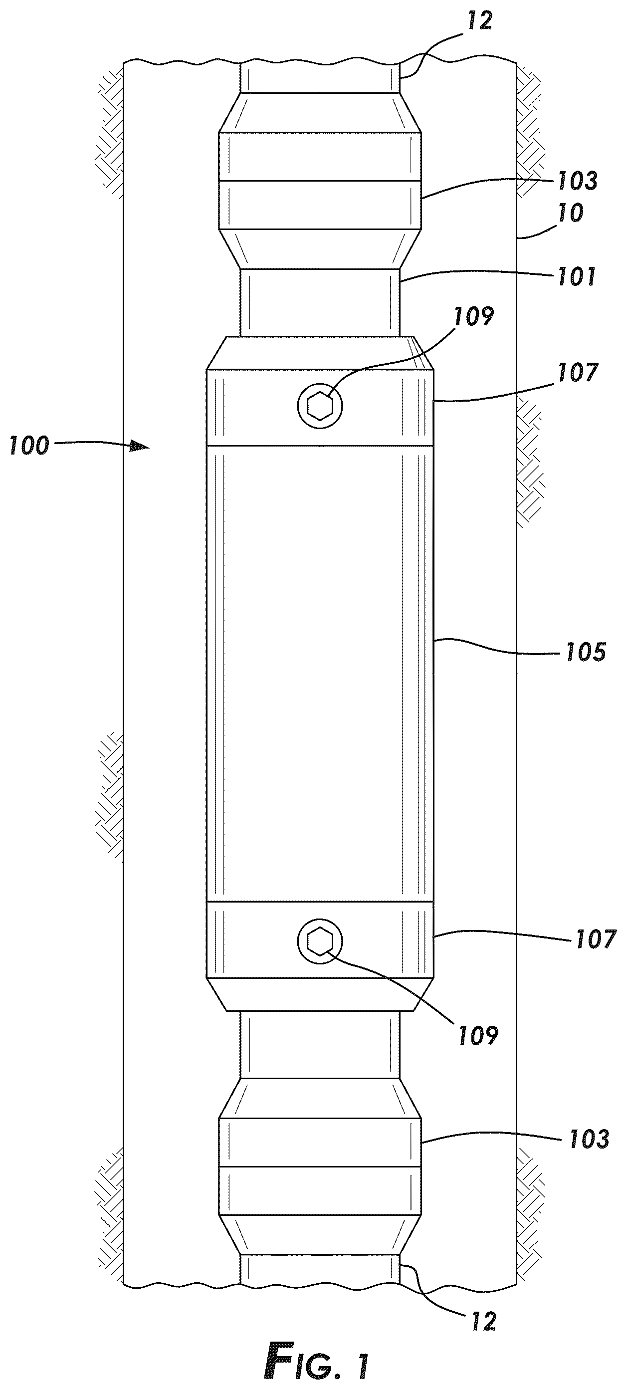 Patent US12460503 Figure 1 – Strain absorbing downhole packer