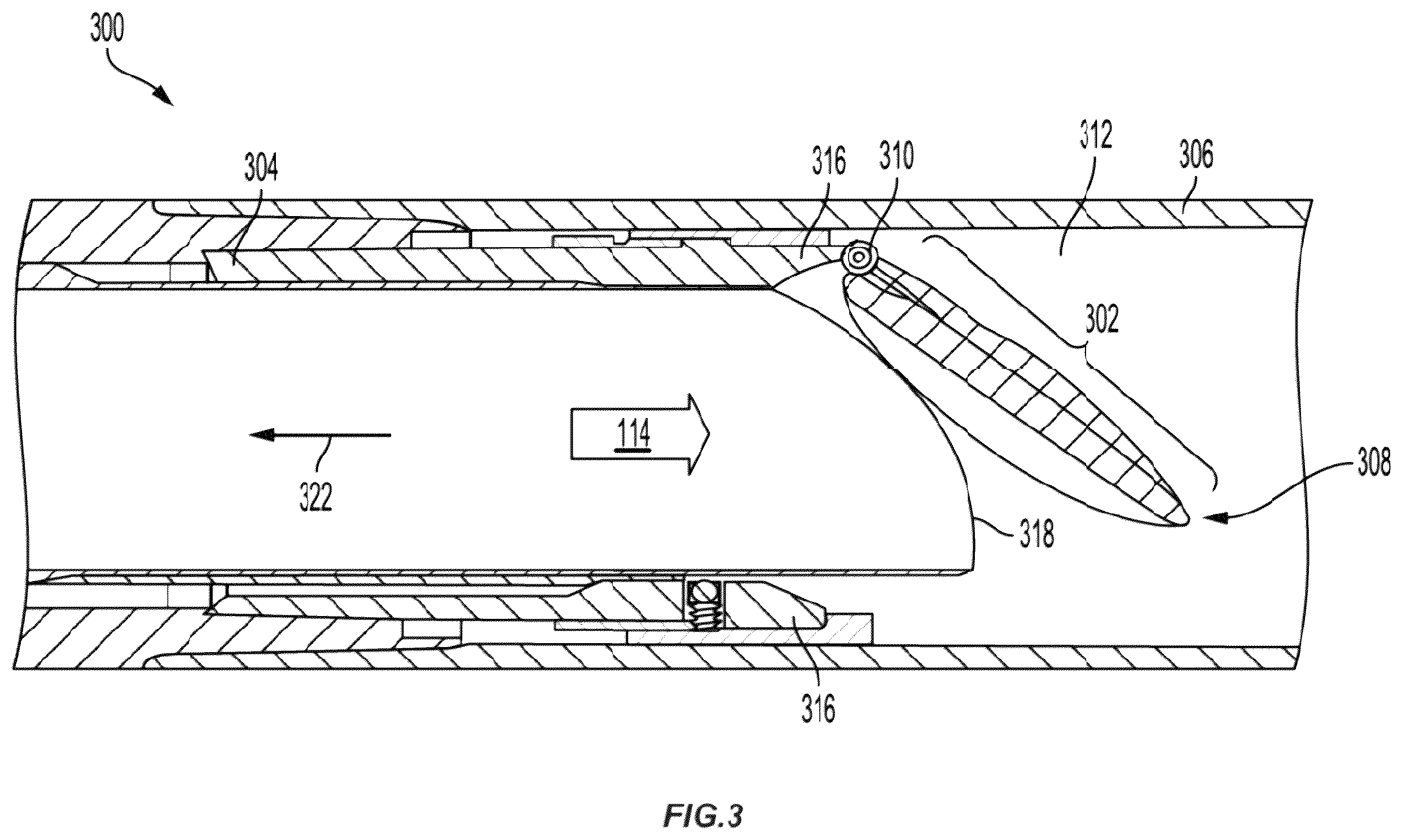 Patent US12460509 Figure 3 – Curved flow tube to slow a closure of a flow valve