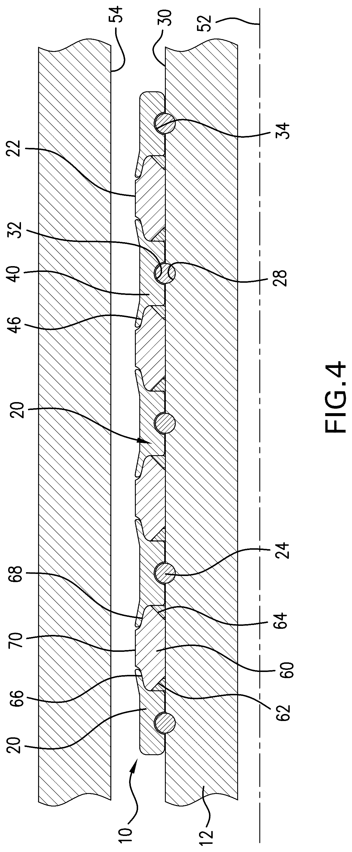 Patent US12460515 Figure 4 – Seal arrangement for a liner hanger, method, and system