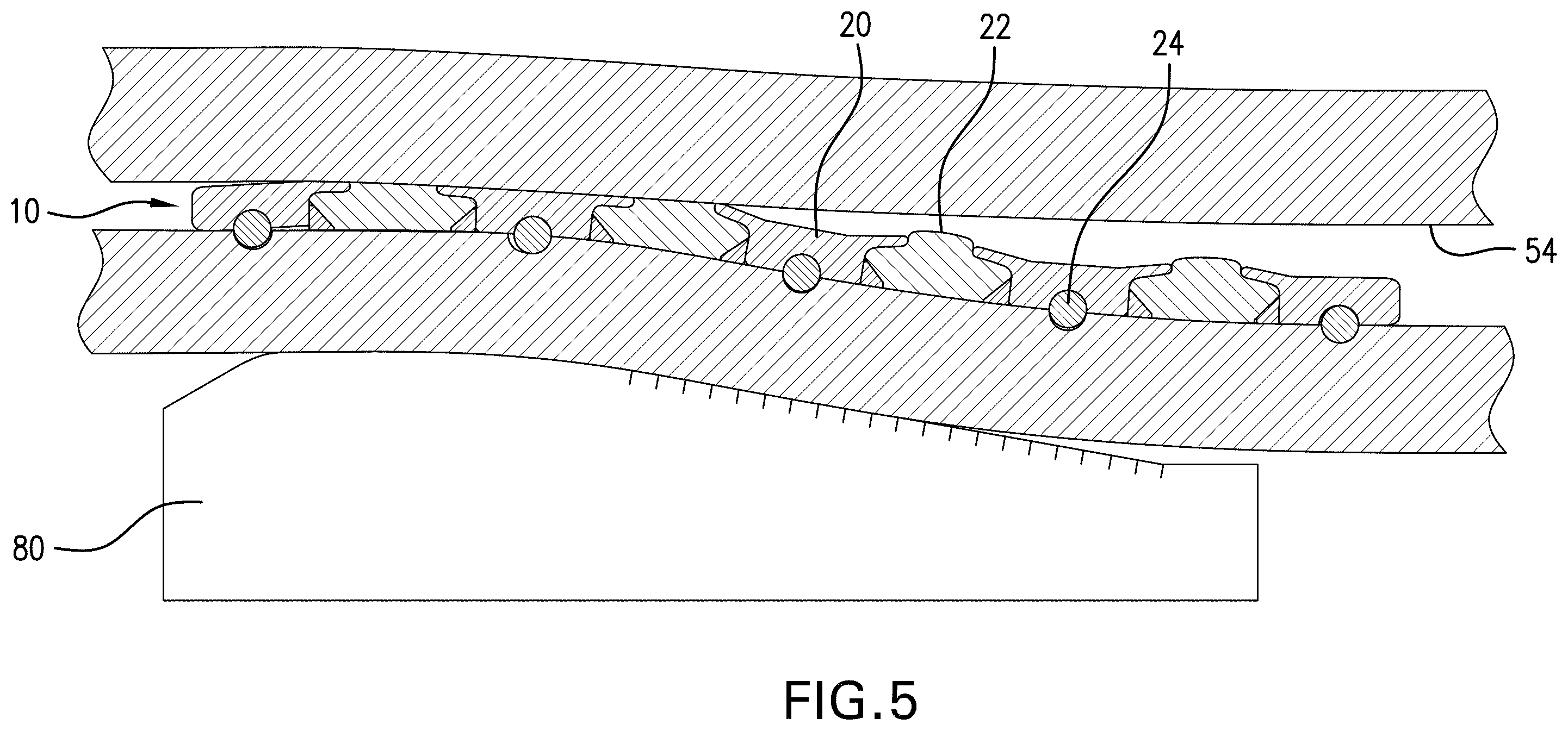 Patent US12460515 Figure 5 – Seal arrangement for a liner hanger, method, and system