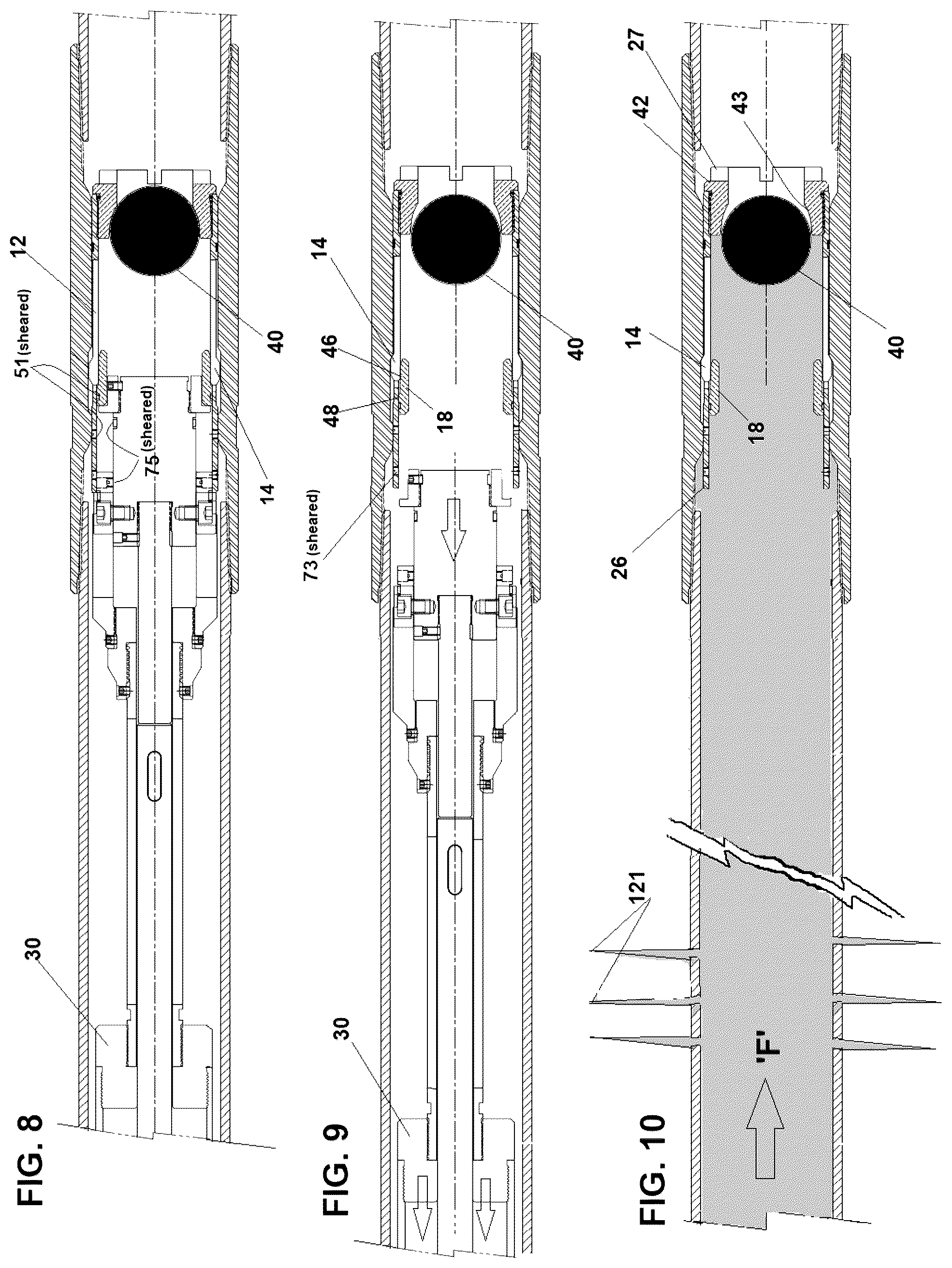 Patent US12460522 Figure 7 – Collet baffle, a tool incorporating same, and a system and method incorporating same, for perforating and fracking a wellbore not having initial ports or sliding sleeves