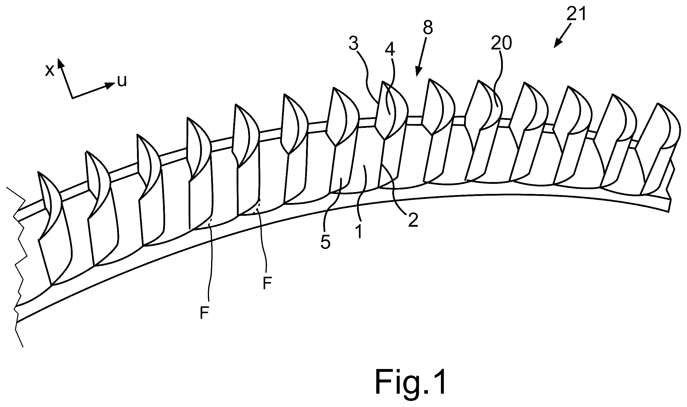 Patent US12460548 Figure 1 – Blading assembly for a turbomachine and turbomachine