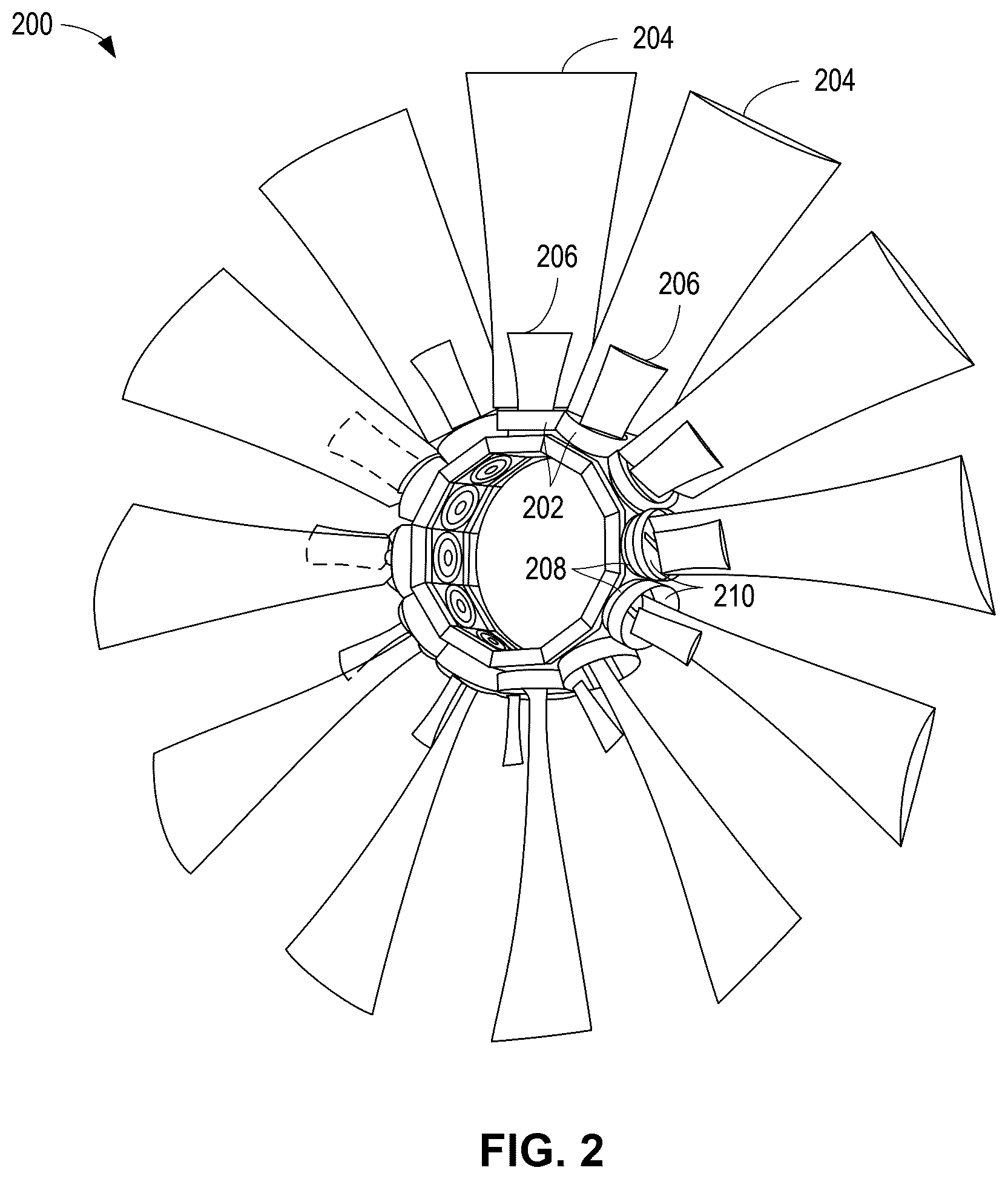 Patent US12460549 Figure 2 – Pitch-controlled blade retention collar