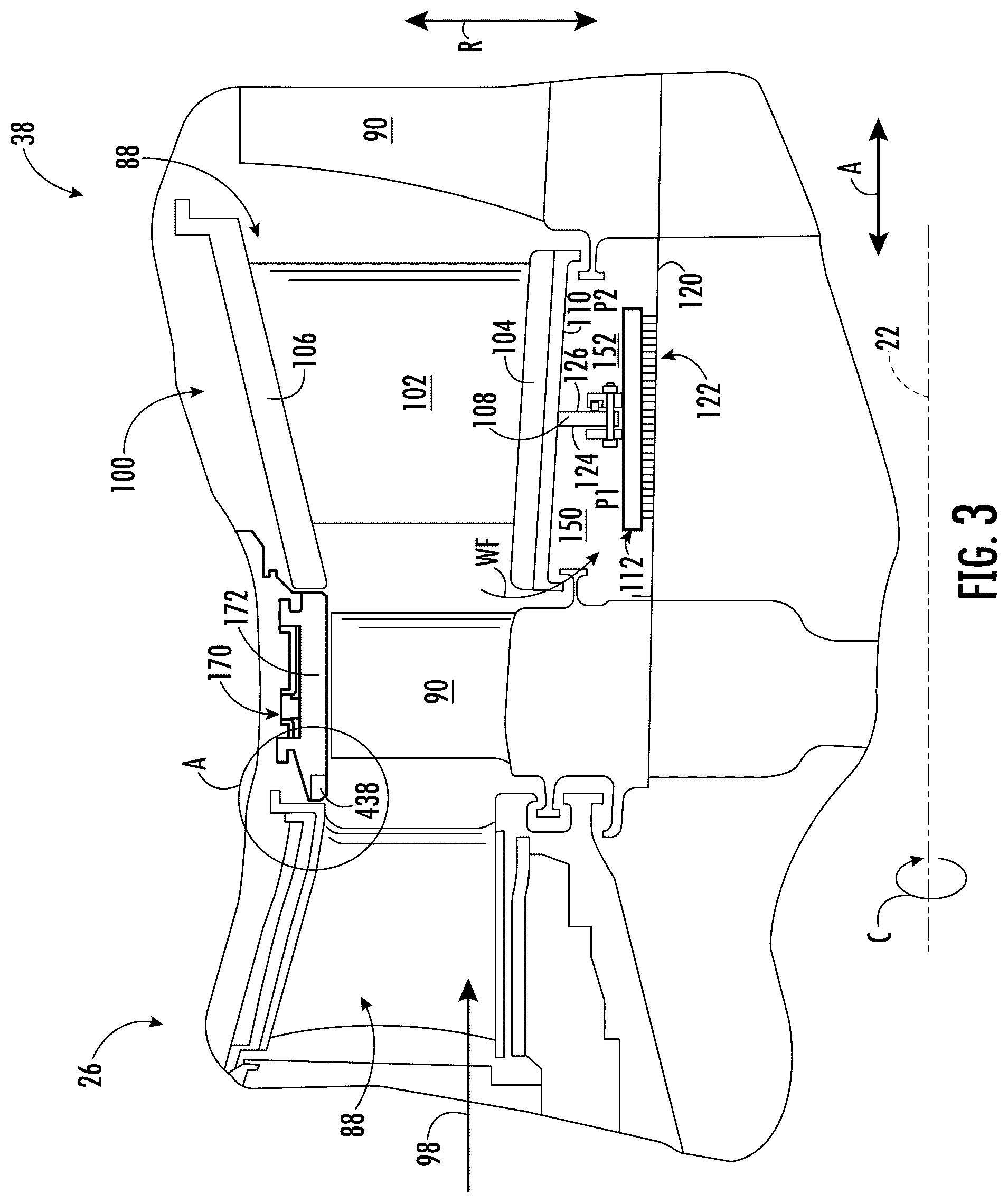 Patent US12460552 Figure 3 – Sealing system for a turbomachine