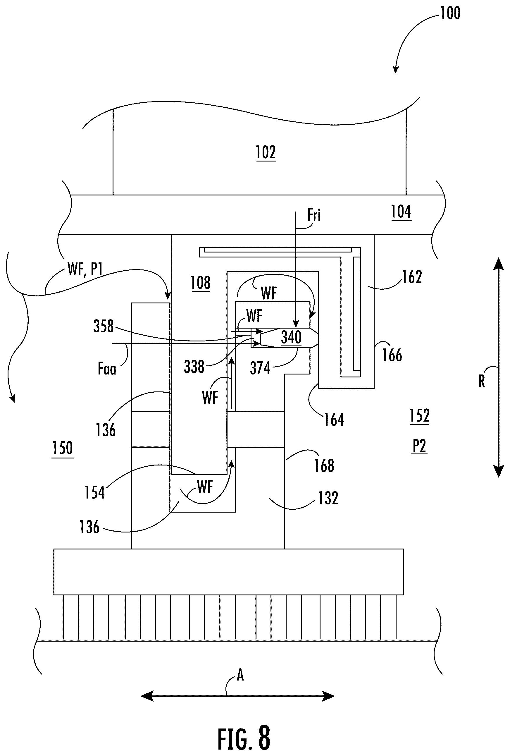 Patent US12460552 Figure 8 – Sealing system for a turbomachine