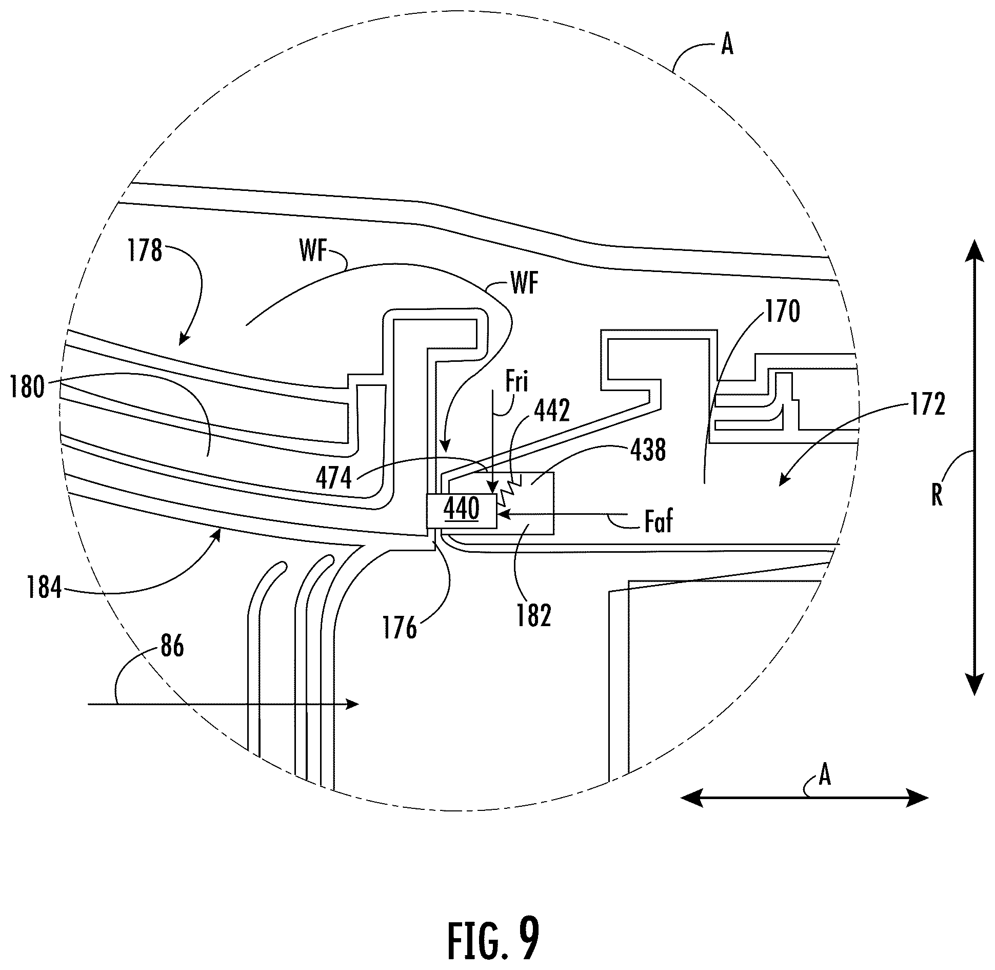 Patent US12460552 Figure 9 – Sealing system for a turbomachine