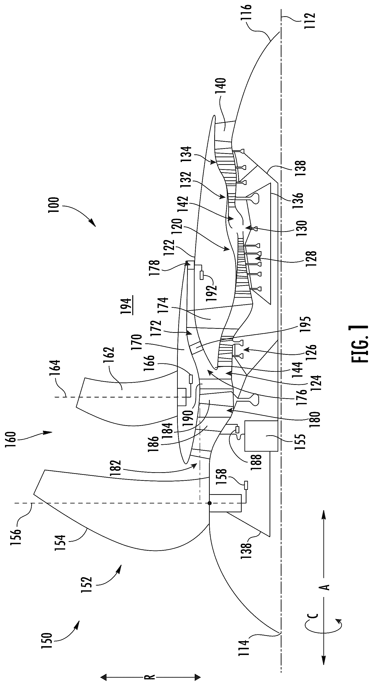 Patent US12460557 Figure 1 – Variable pitch airfoil assembly for a gas turbine engine