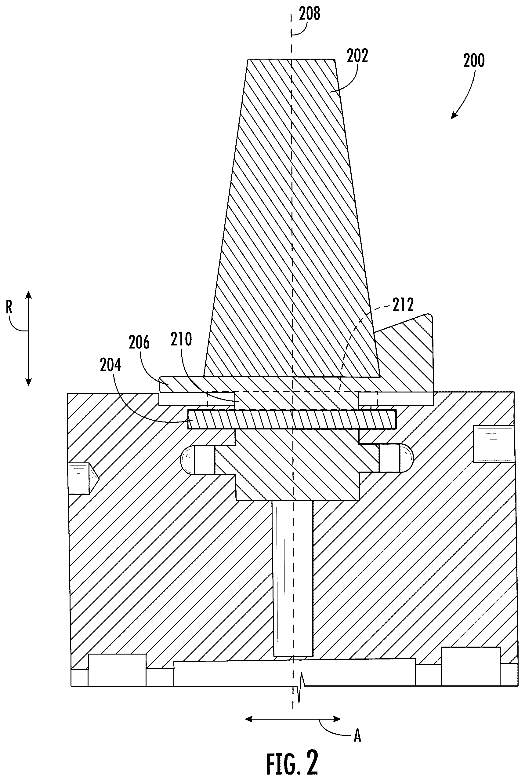 Patent US12460557 Figure 2 – Variable pitch airfoil assembly for a gas turbine engine