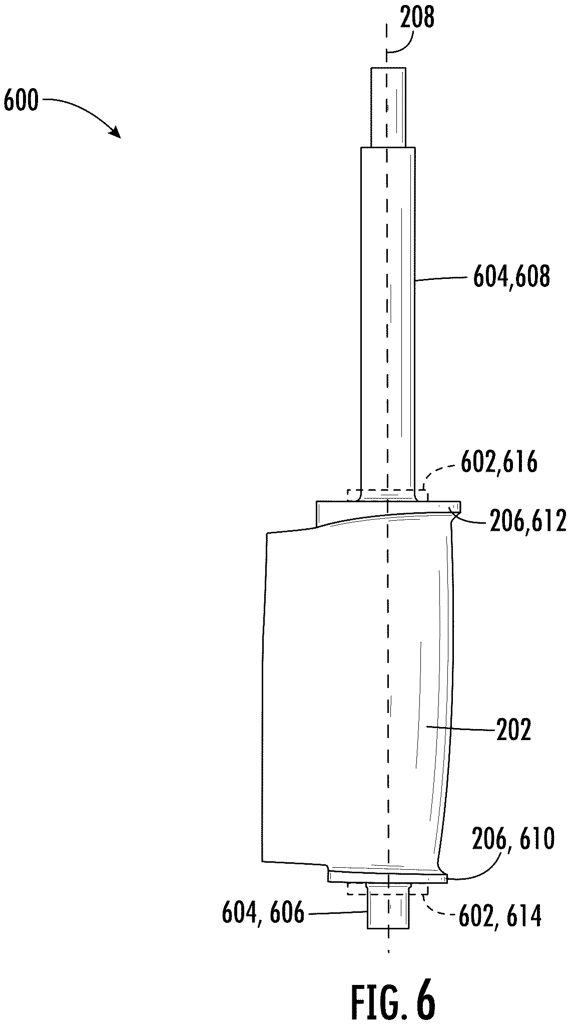 Patent US12460557 Figure 6 – Variable pitch airfoil assembly for a gas turbine engine