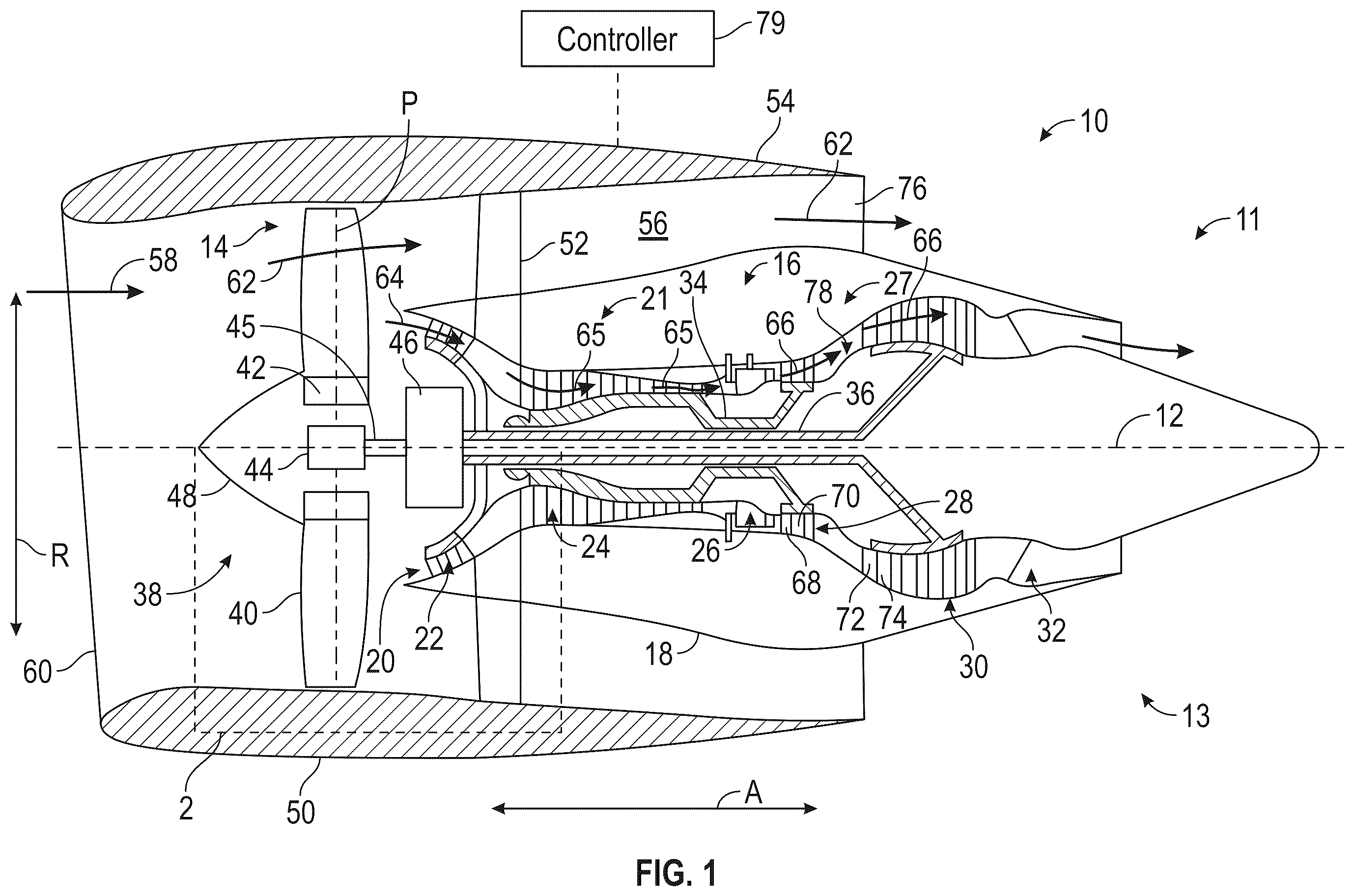 Patent US12460561 Figure 1 – Lubrication system for a turbine engine