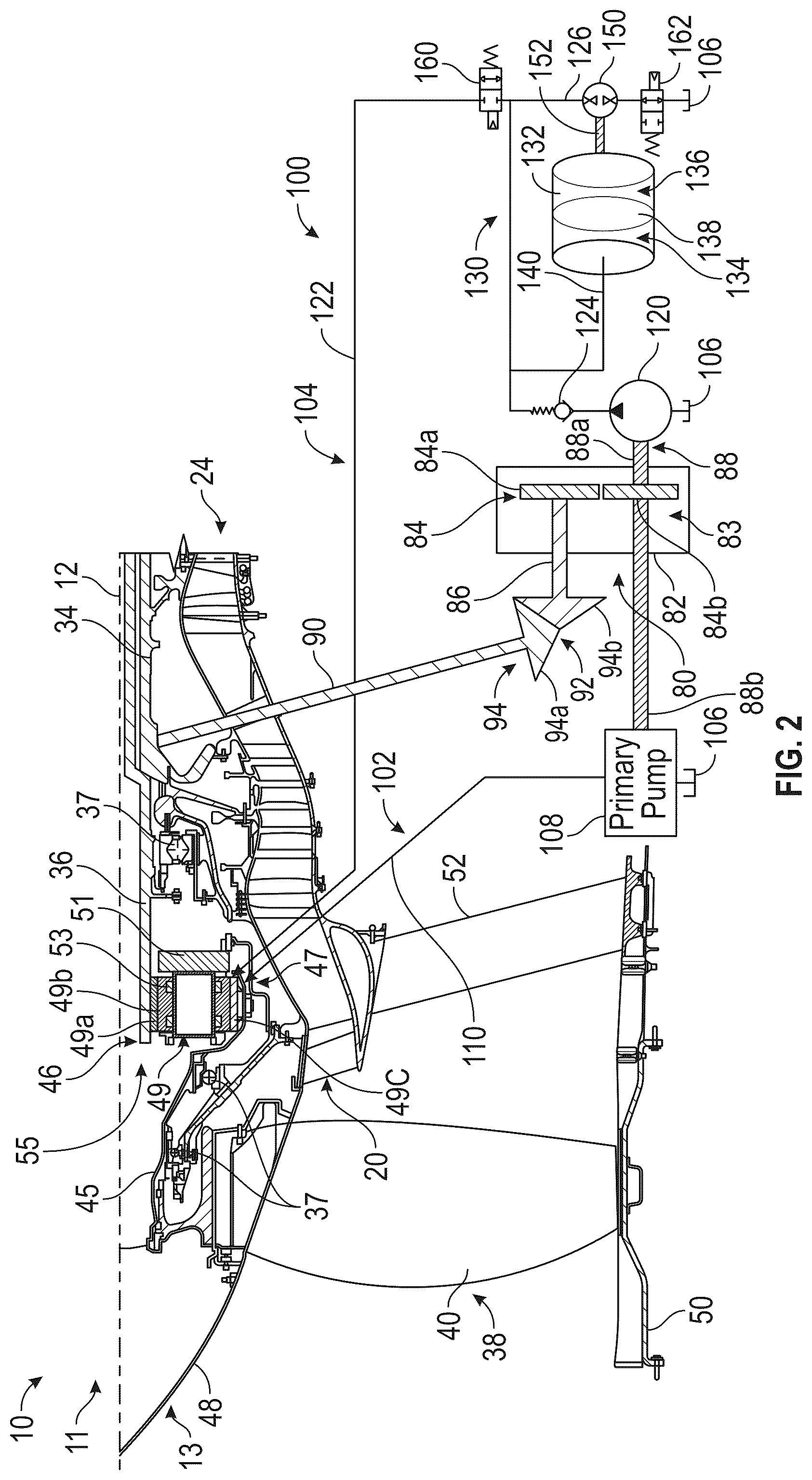 Patent US12460561 Figure 2 – Lubrication system for a turbine engine