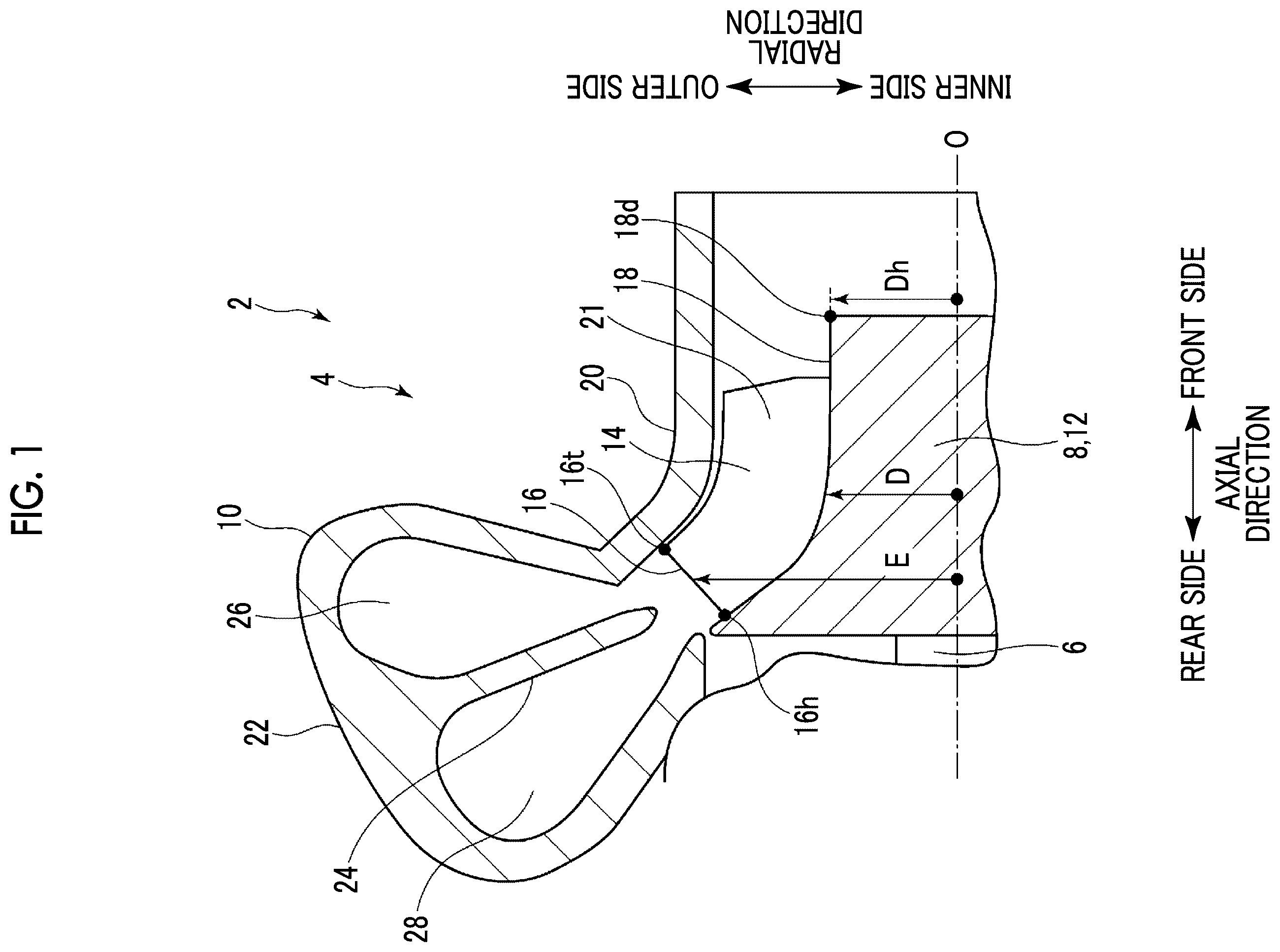 Patent US12460562 Figure 1 – Mixed flow turbine and turbocharger