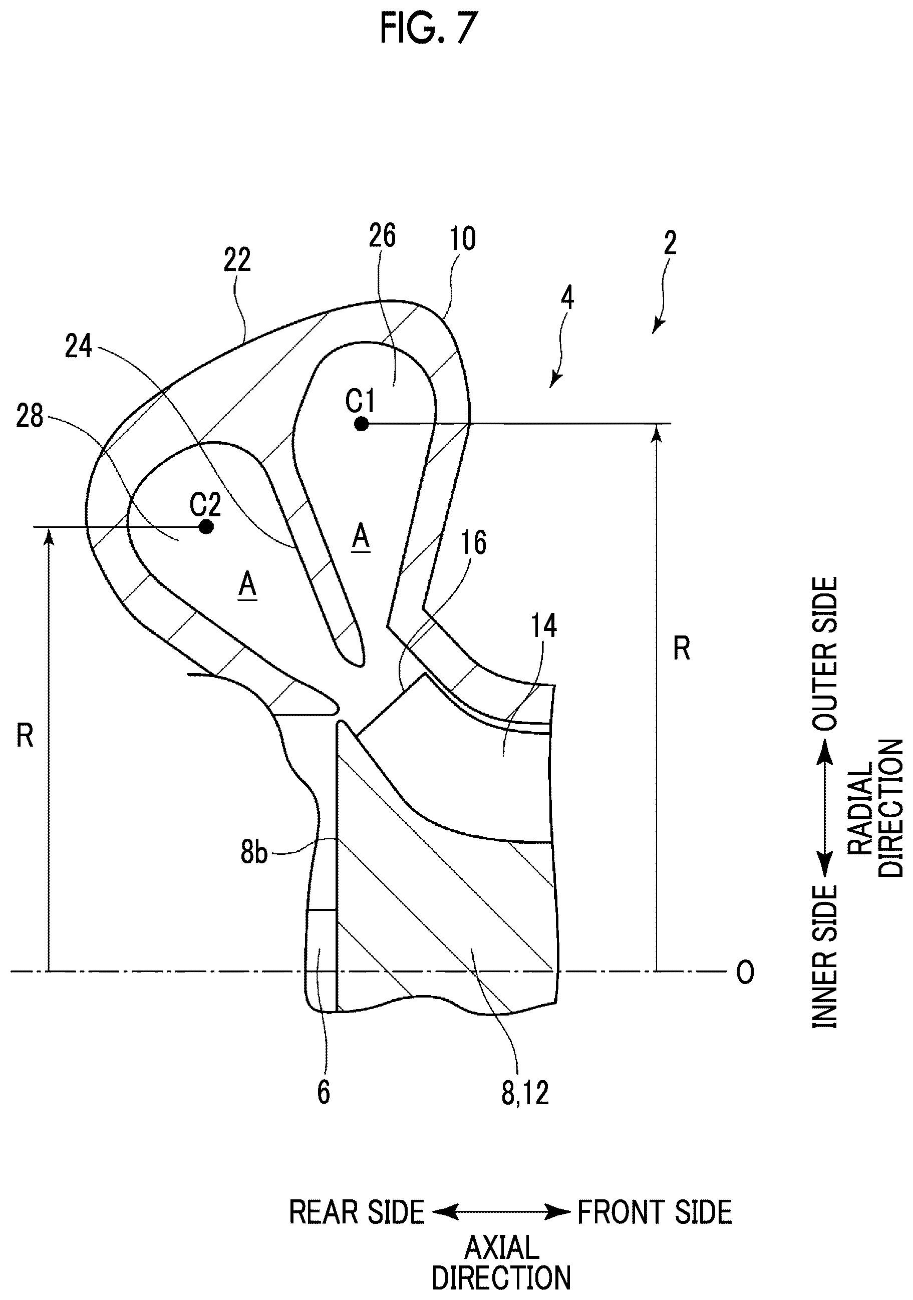 Patent US12460562 Figure 7 – Mixed flow turbine and turbocharger