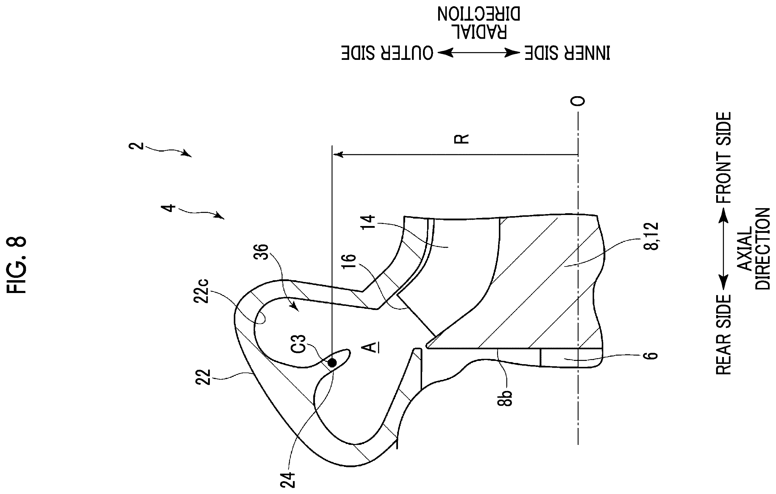 Patent US12460562 Figure 8 – Mixed flow turbine and turbocharger