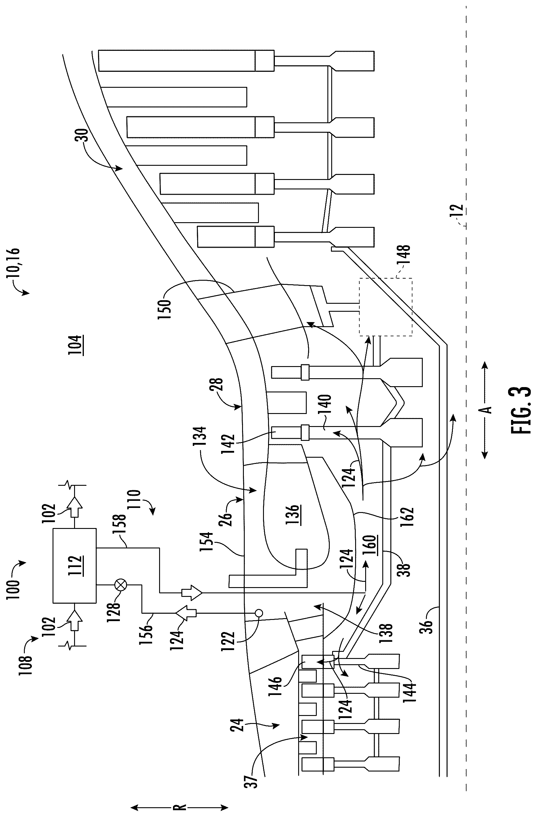 Patent US12460574 Figure 3 – Gas turbine engine having cooling systems