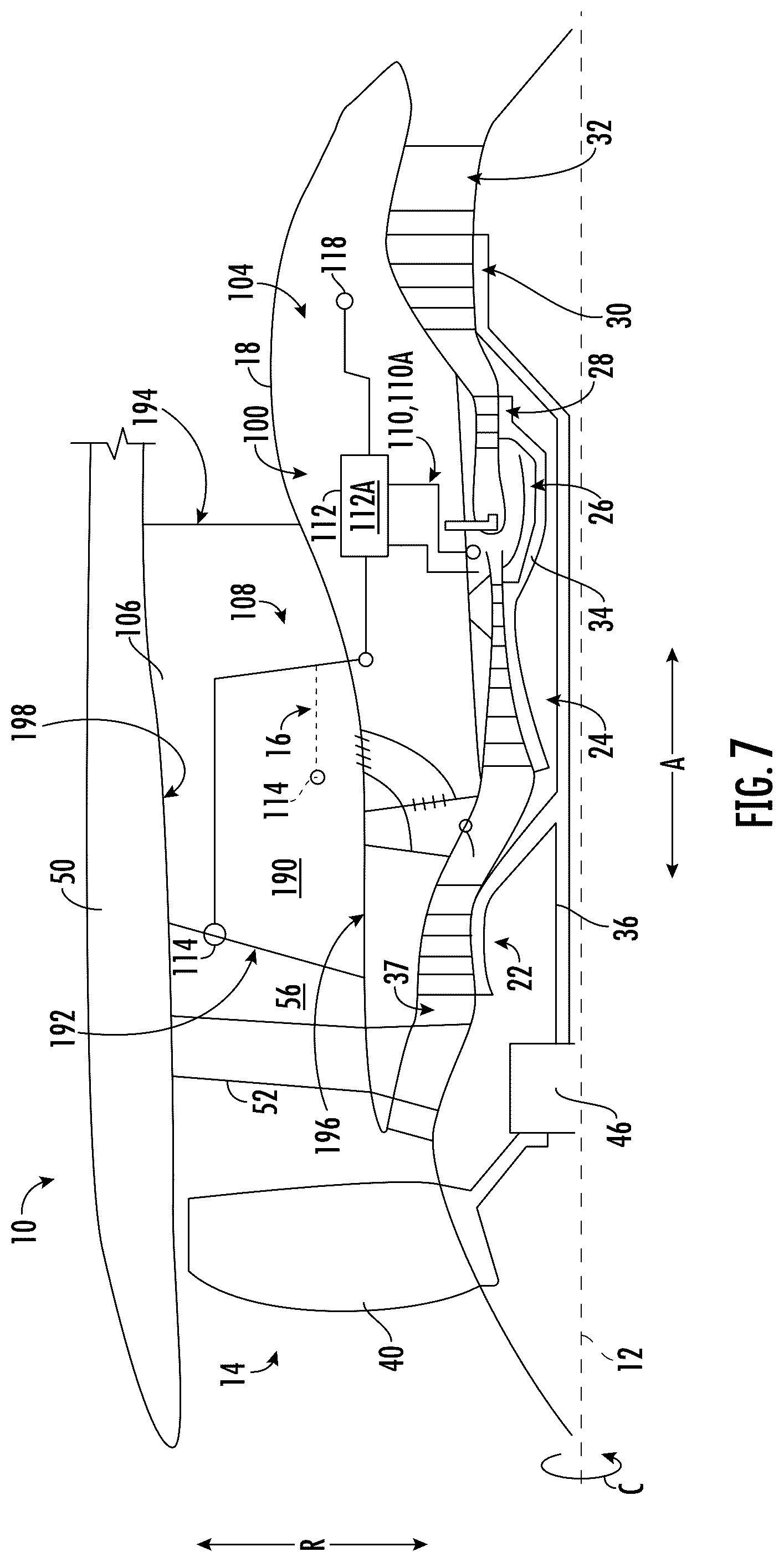Patent US12460574 Figure 7 – Gas turbine engine having cooling systems