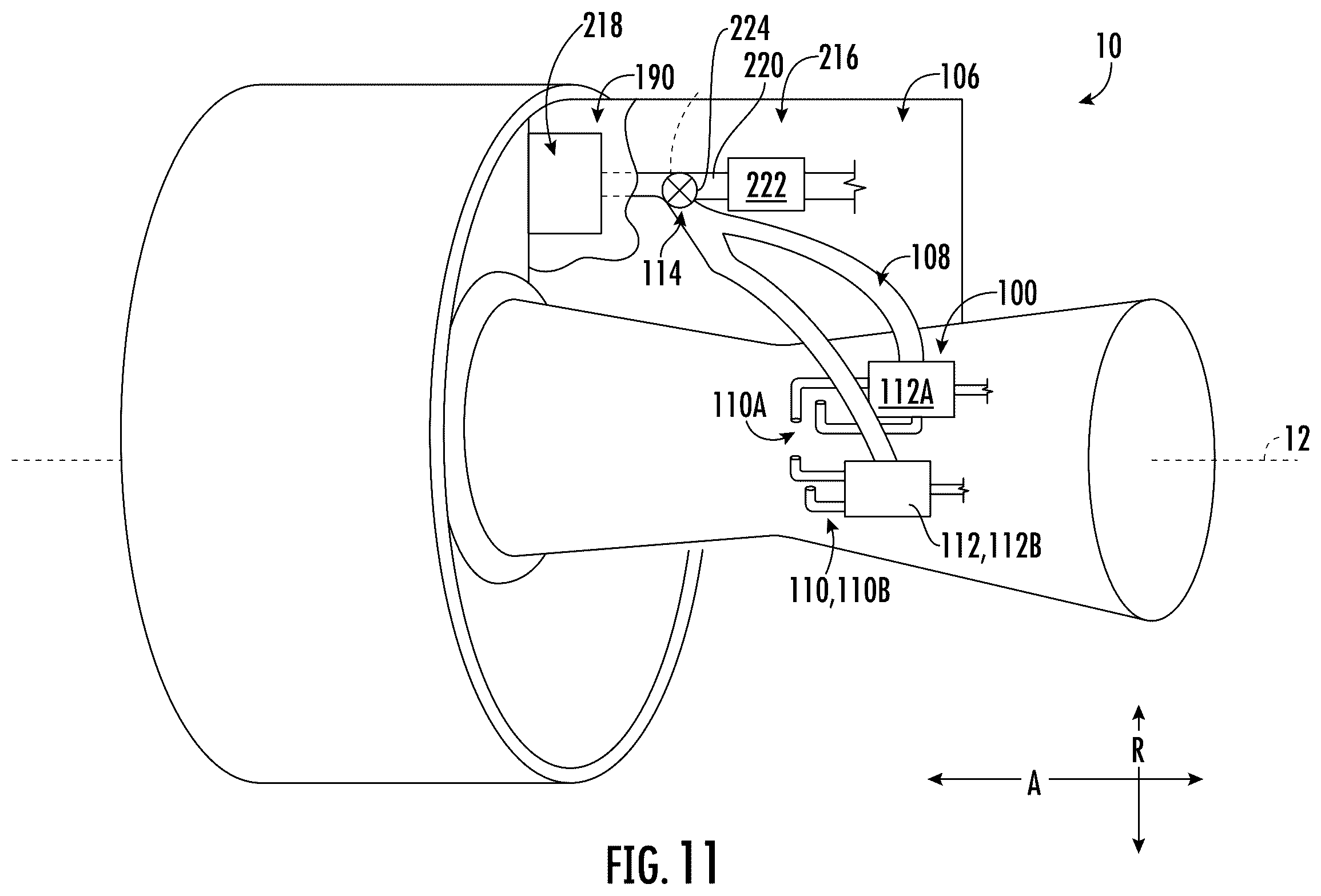 Patent US12460574 Figure 10 – Gas turbine engine having cooling systems