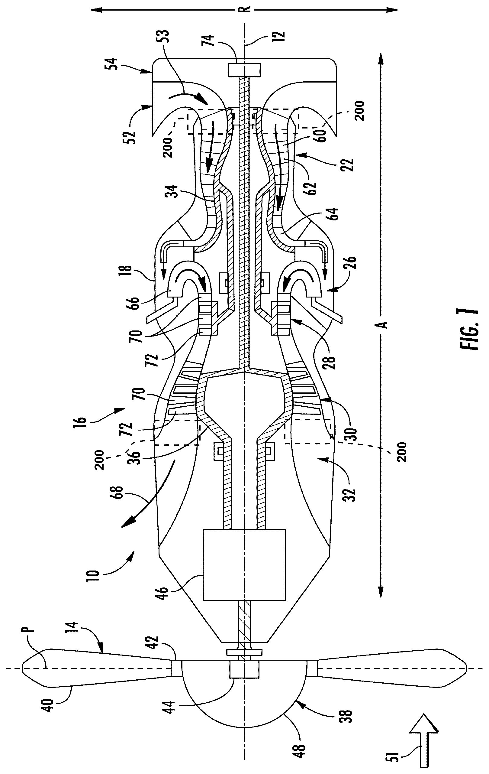 Patent US12460576 Figure 1 – Reverse flow gas turbine engine having electric machine