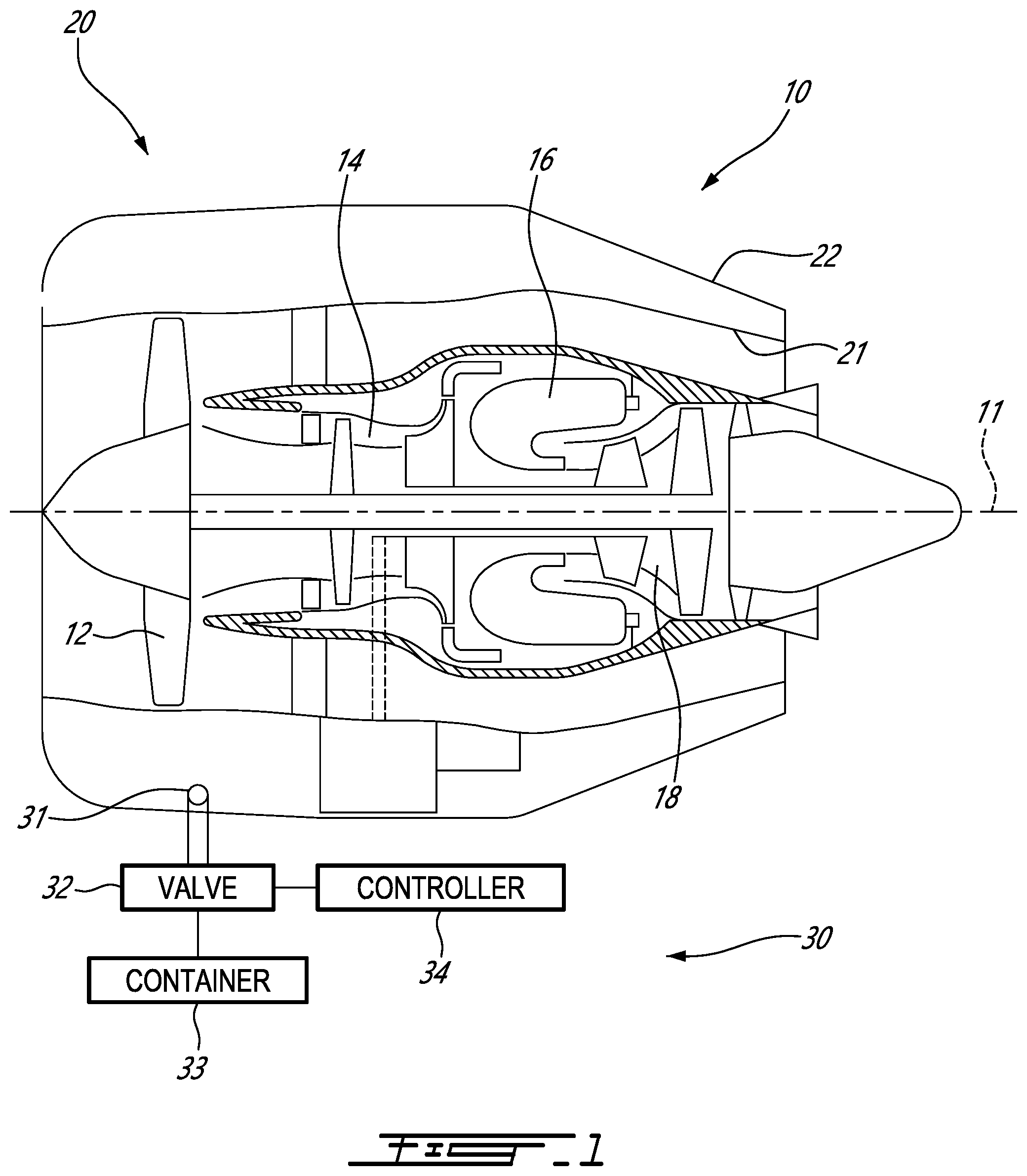 Patent US12460581 Figure 1 – Method and system for mitigating corrosion and/or erosion in an aircraft engine