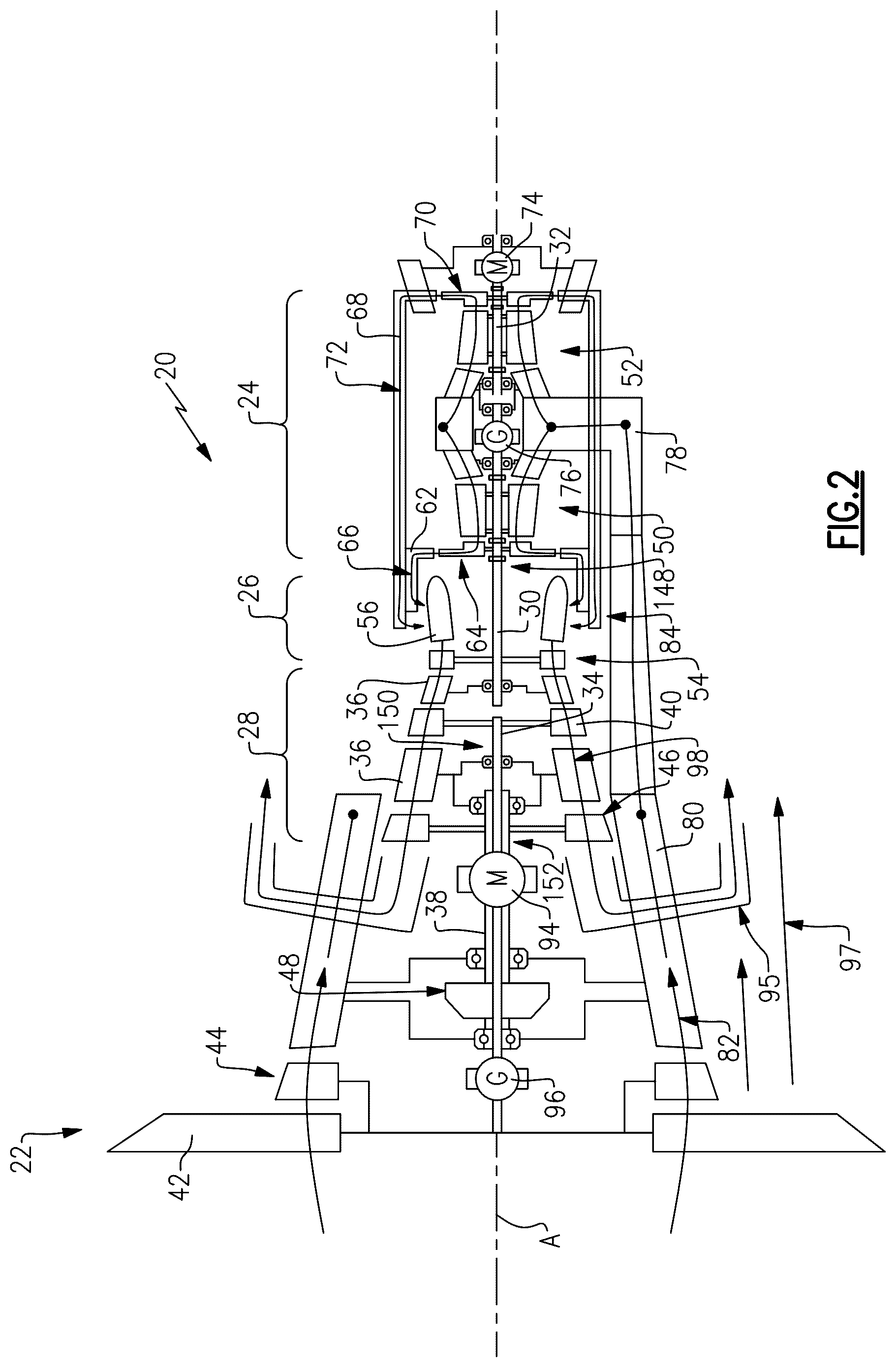 Patent US12460583 Figure 2 – Integrated electro-aero-thermal turbine engine