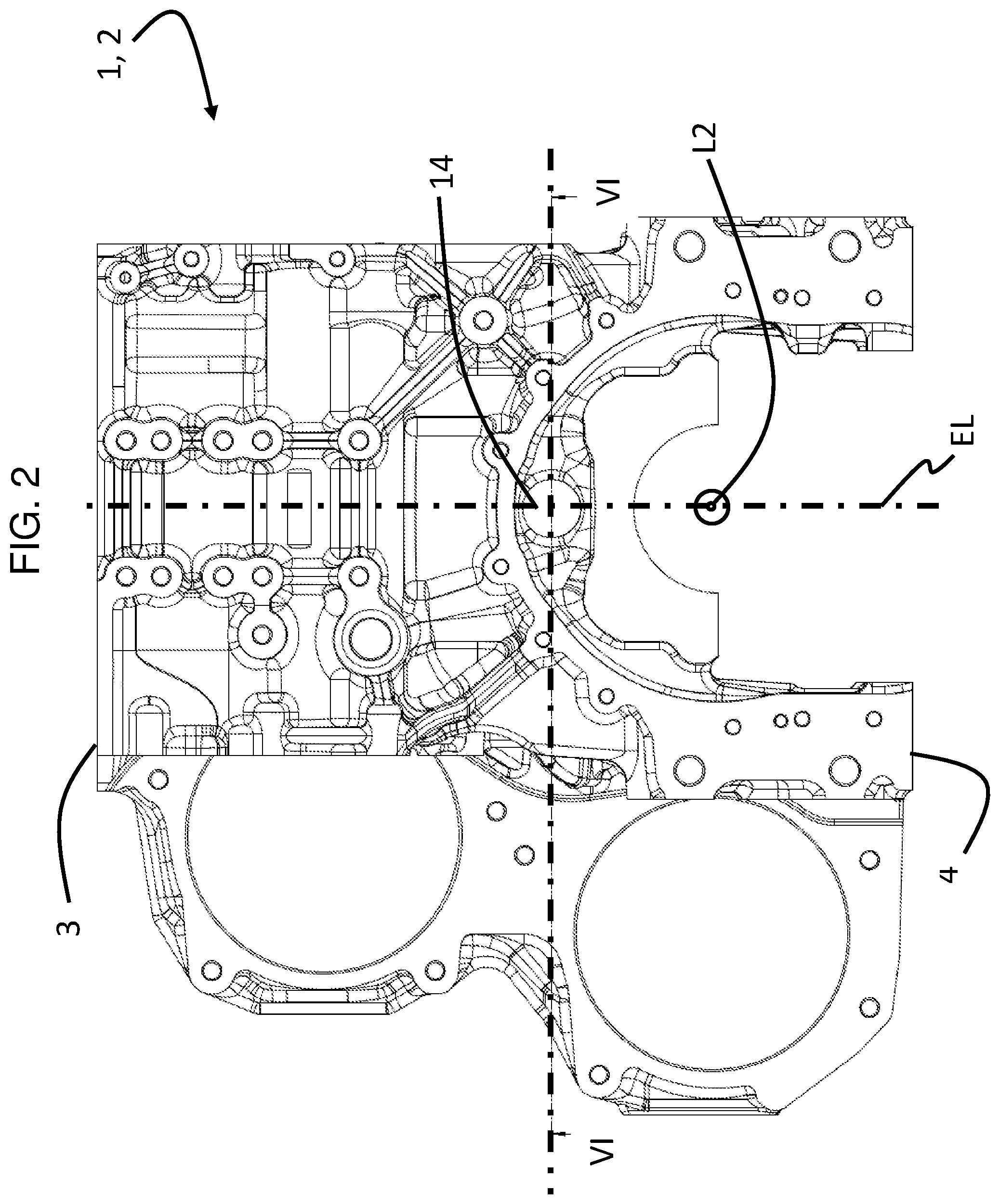 Patent US12460599 Figure 2 – Crankcase and internal combustion engine with such a crankcase