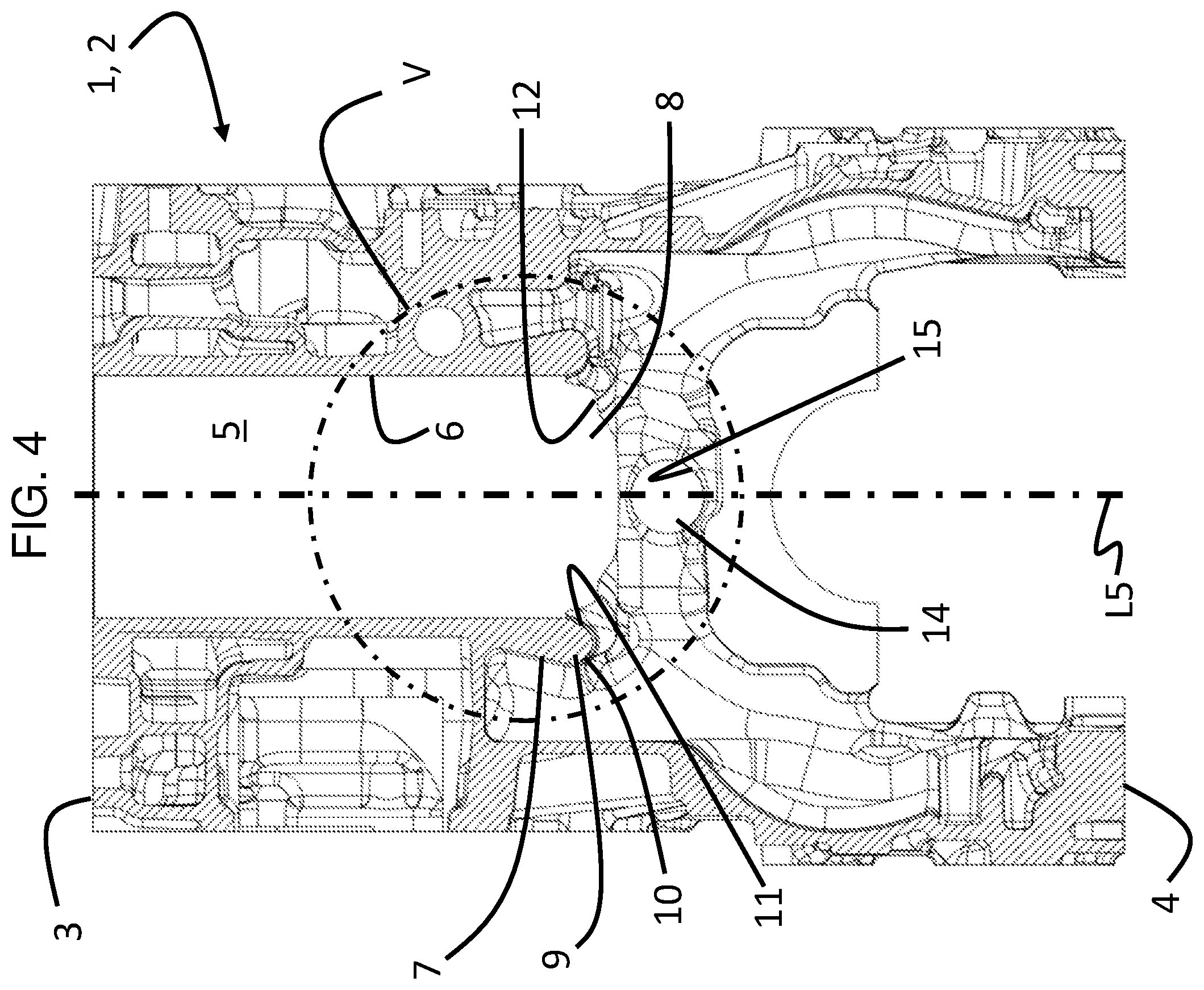 Patent US12460599 Figure 4 – Crankcase and internal combustion engine with such a crankcase