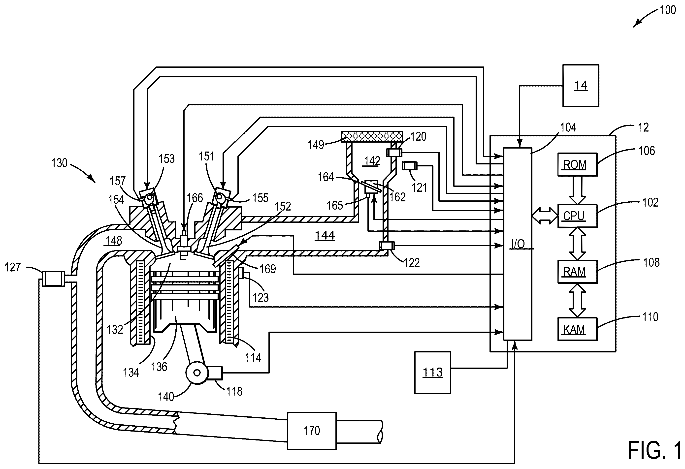Patent US12460607 Figure 1 – Method and system for adjusting pressure in a fuel tank