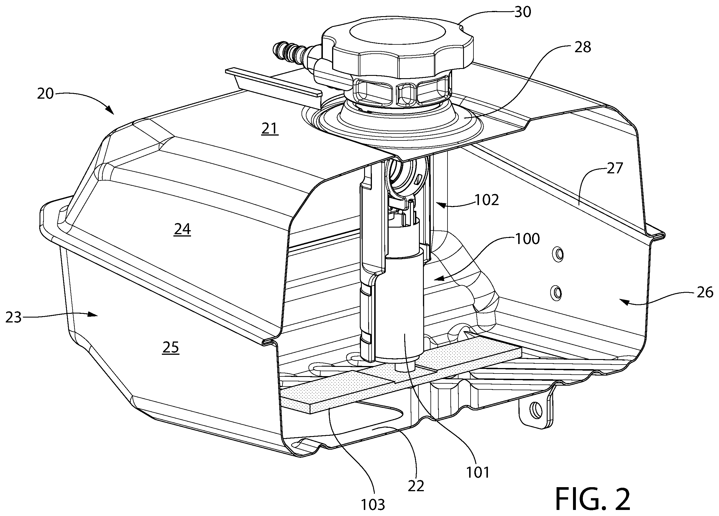 Patent US12460610 Figure 2 – Fuel tank and pump system