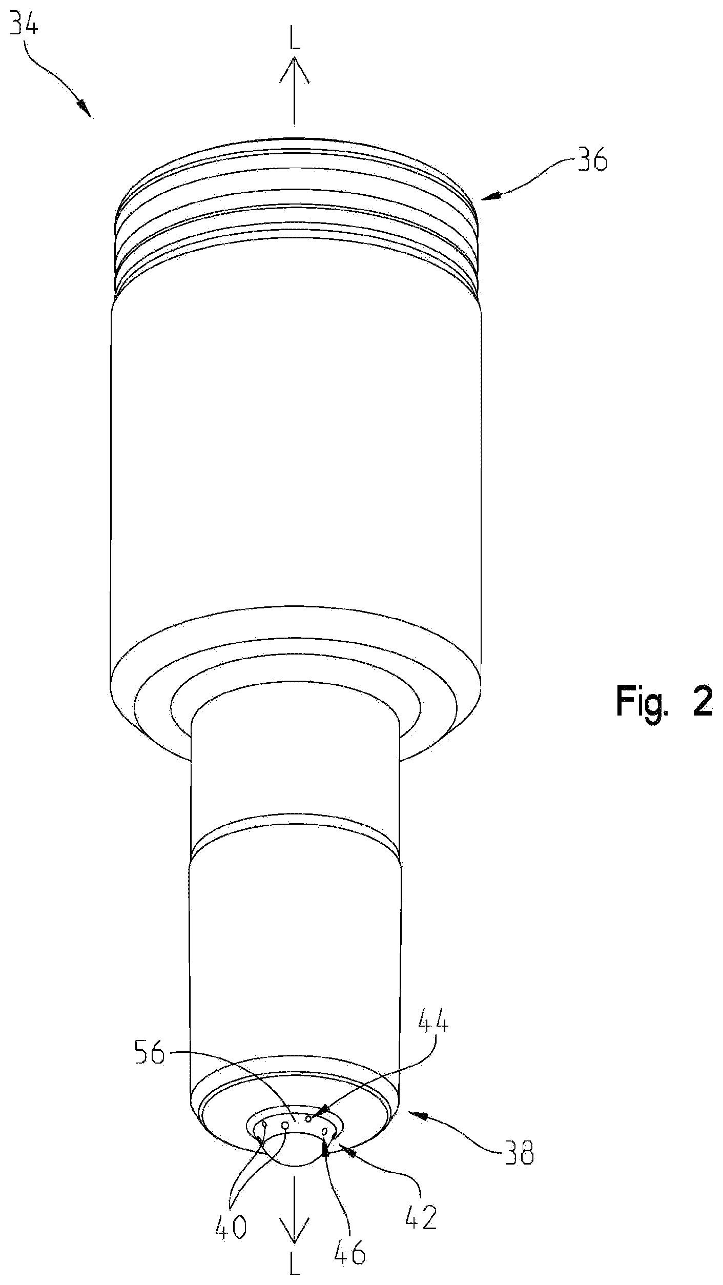 Patent US12460611 Figure 2 – Fuel injector having multiple rows of spray holes with different cross-sectional shapes for flow modulation