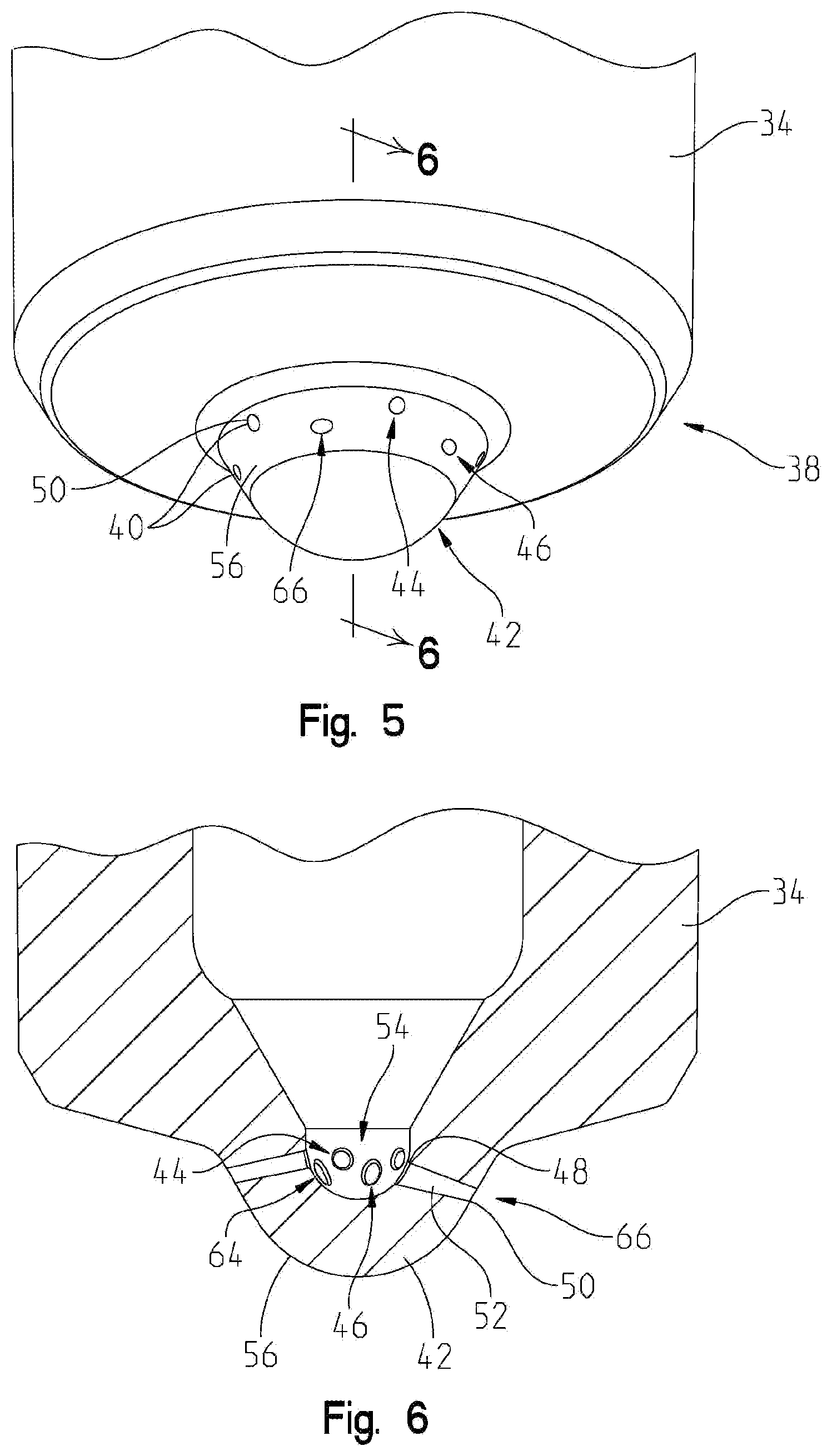 Patent US12460611 Figure 4 – Fuel injector having multiple rows of spray holes with different cross-sectional shapes for flow modulation