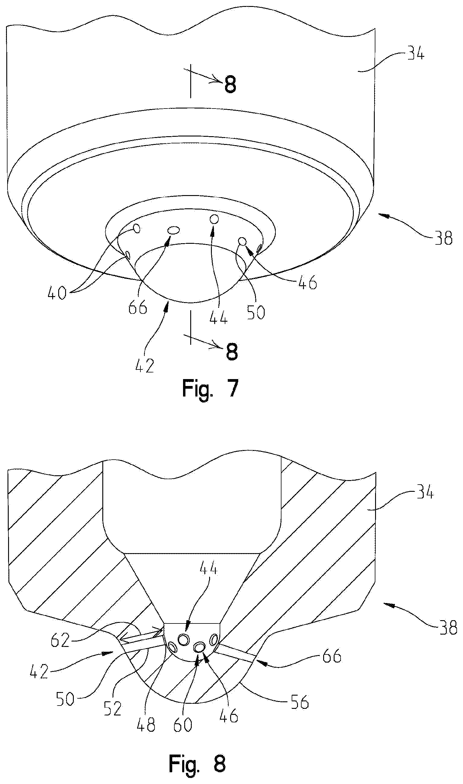 Patent US12460611 Figure 5 – Fuel injector having multiple rows of spray holes with different cross-sectional shapes for flow modulation