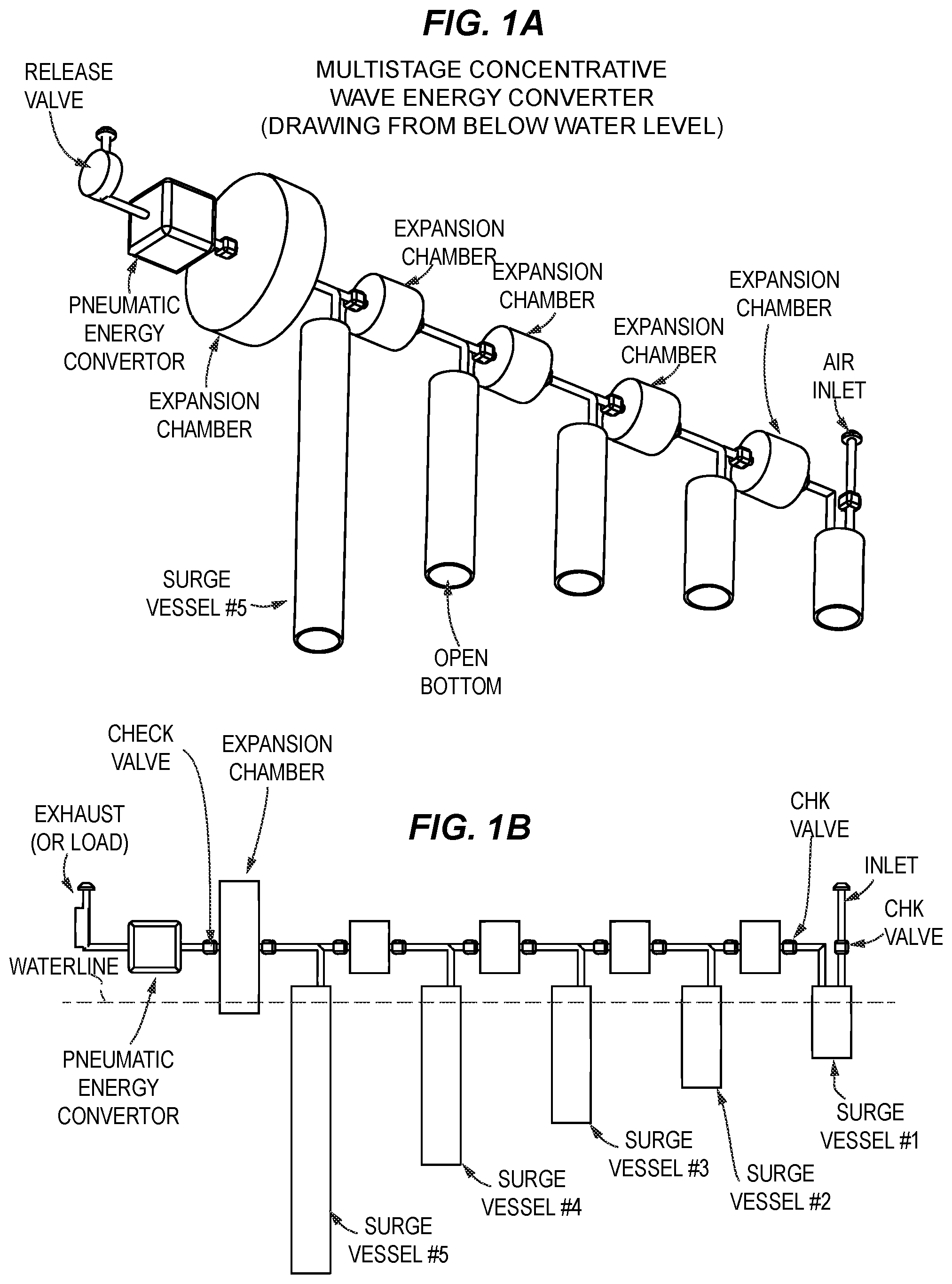 Patent US12460614 Figure 1 – Multistage concentrative wave energy rectifier