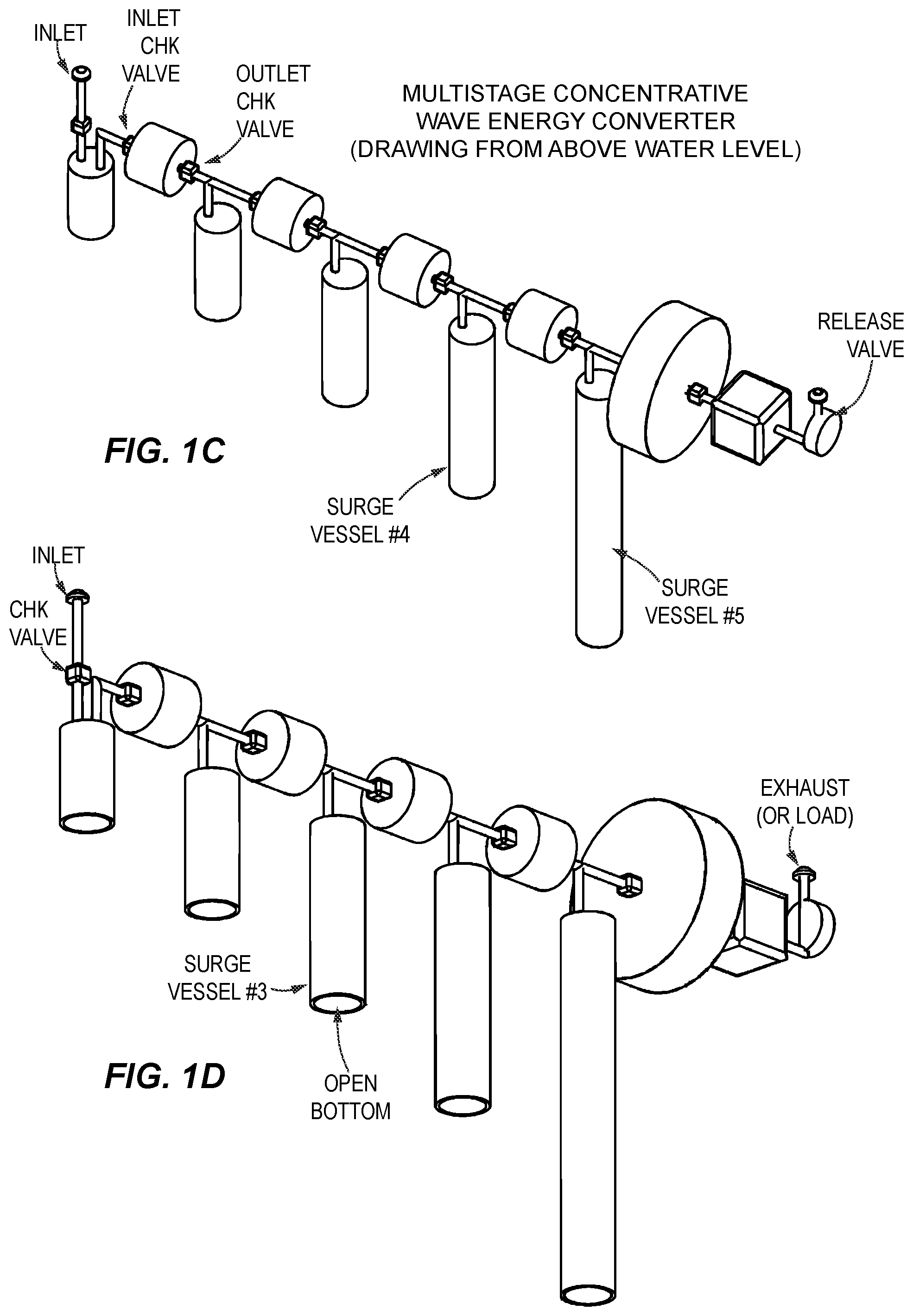 Patent US12460614 Figure 2 – Multistage concentrative wave energy rectifier