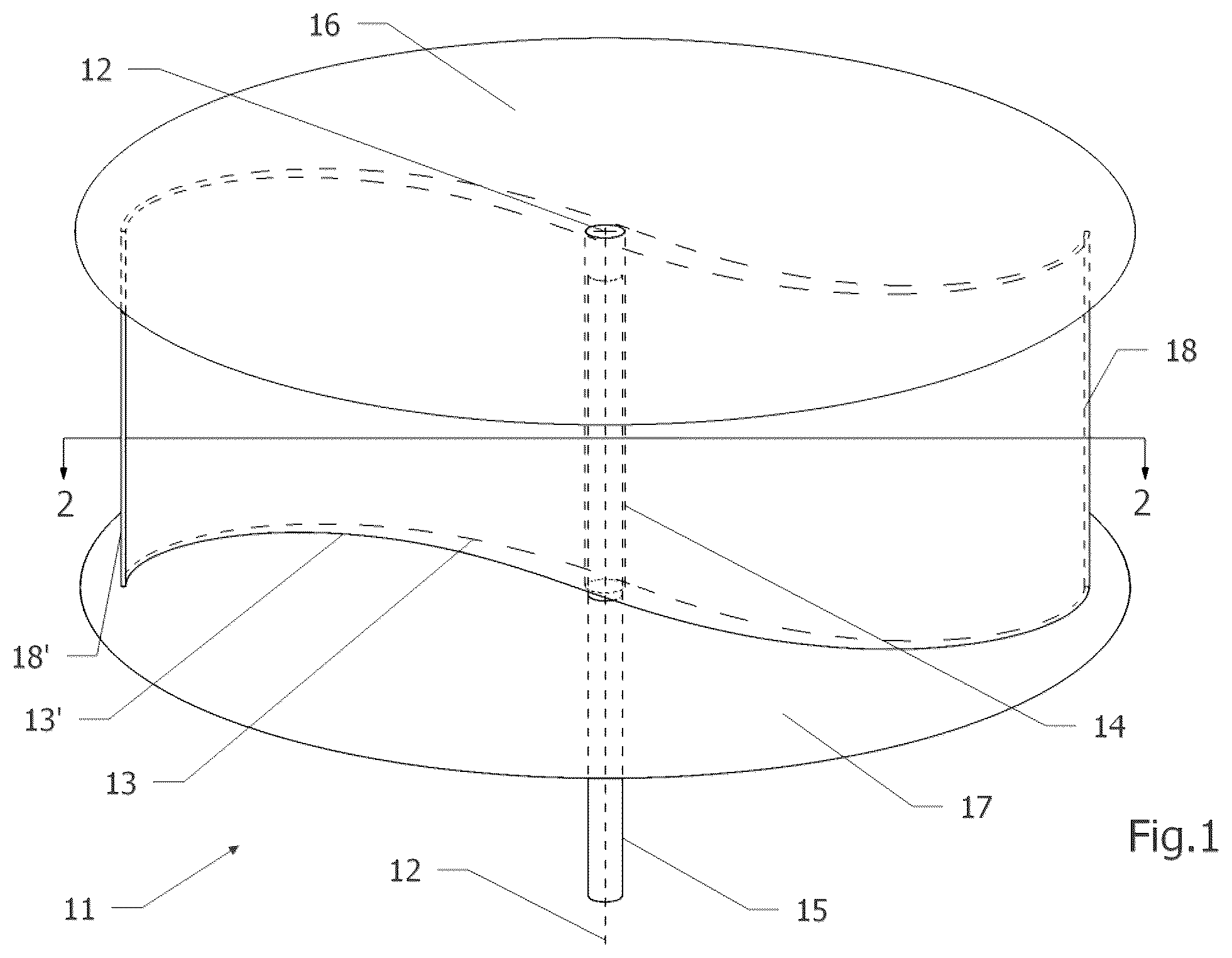 Patent US12460617 Figure 1 – Transverse-axis torque turbine