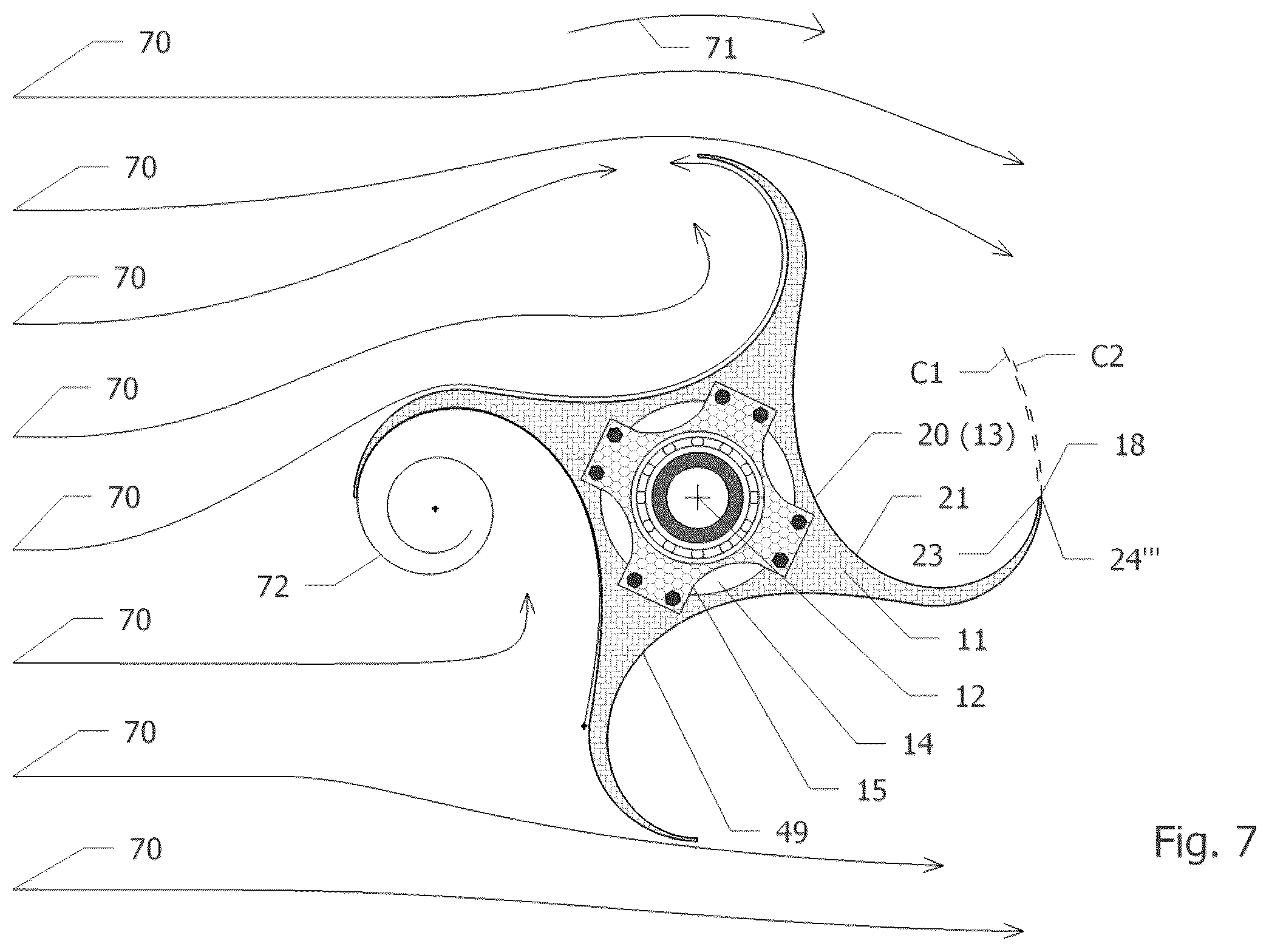Patent US12460617 Figure 8 – Transverse-axis torque turbine