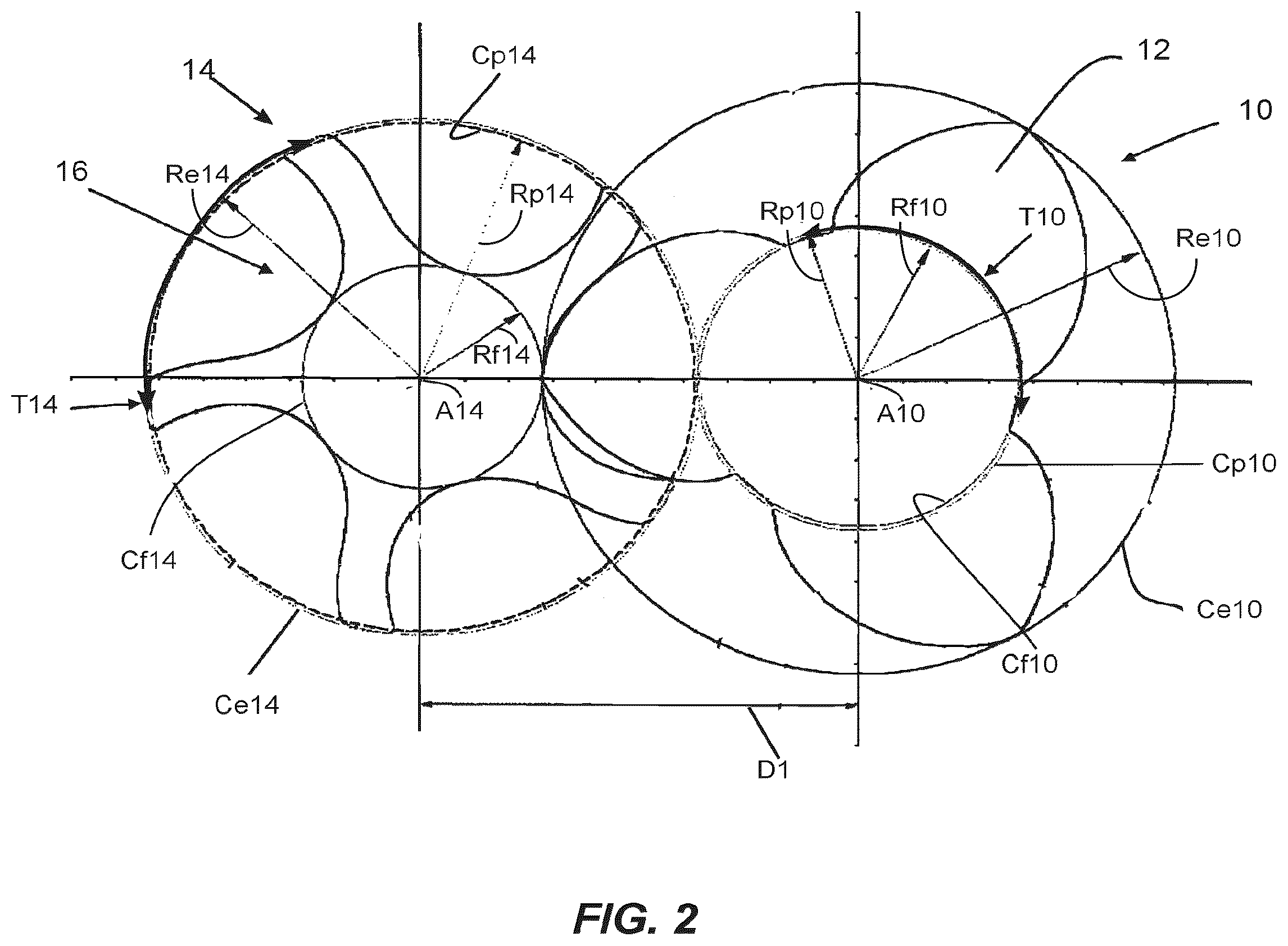 Patent US12460640 Figure 2 – Complex screw rotors with a central circular cross section connecting right-hand and left-hand sections of the rotors