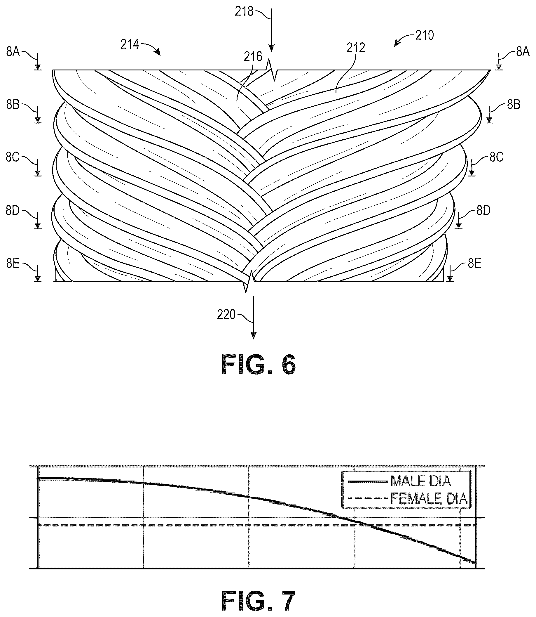Patent US12460640 Figure 5 – Complex screw rotors with a central circular cross section connecting right-hand and left-hand sections of the rotors