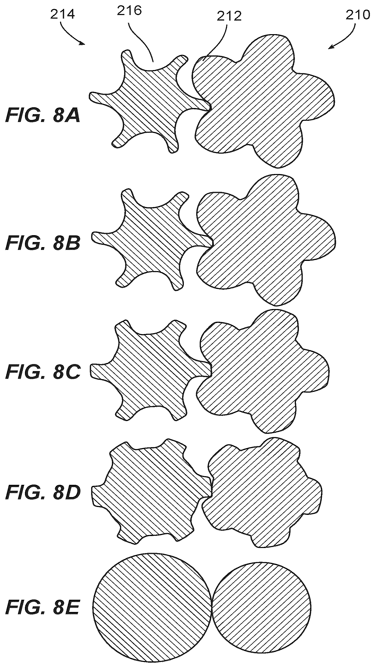 Patent US12460640 Figure 6 – Complex screw rotors with a central circular cross section connecting right-hand and left-hand sections of the rotors