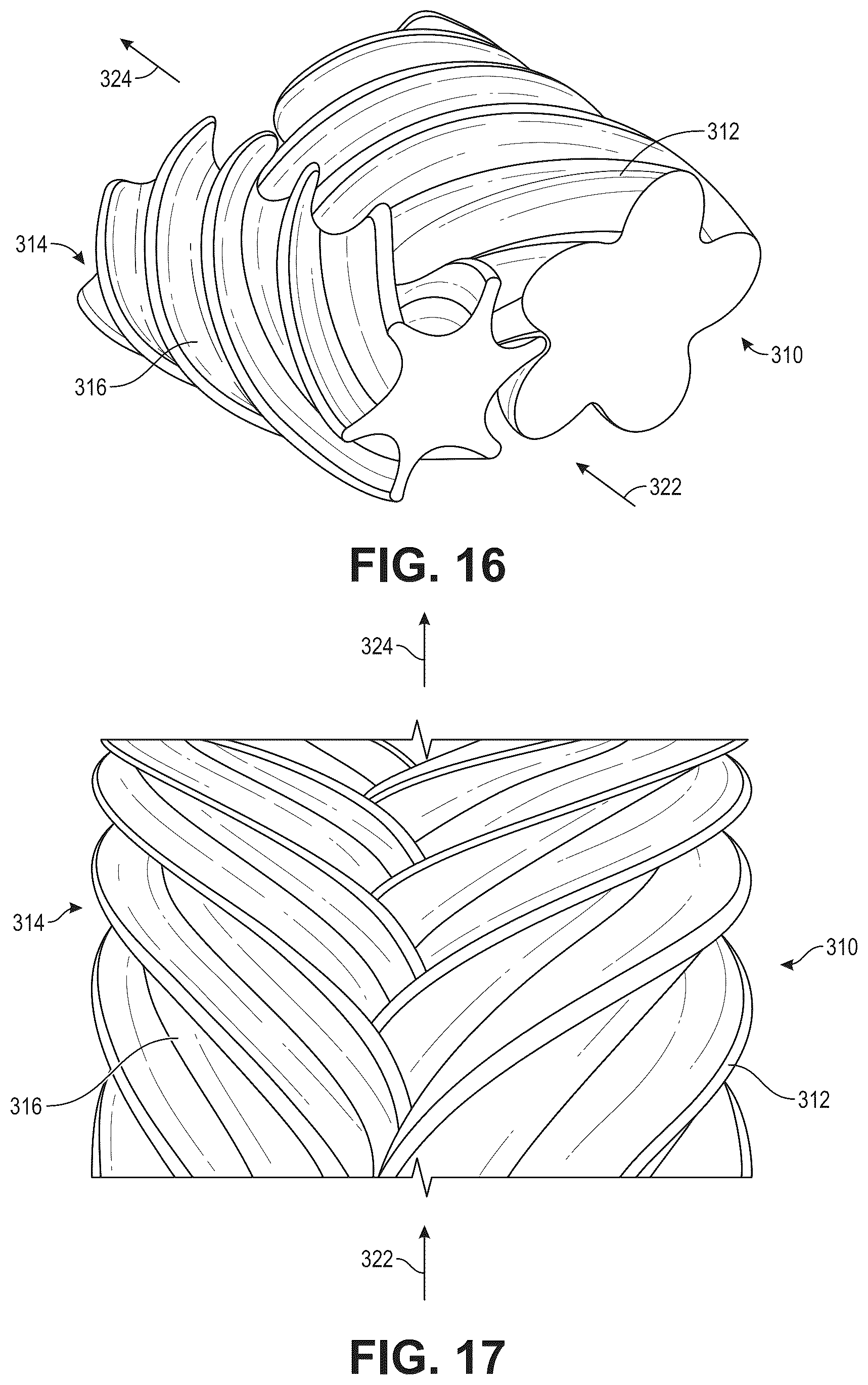 Patent US12460640 Figure 13 – Complex screw rotors with a central circular cross section connecting right-hand and left-hand sections of the rotors
