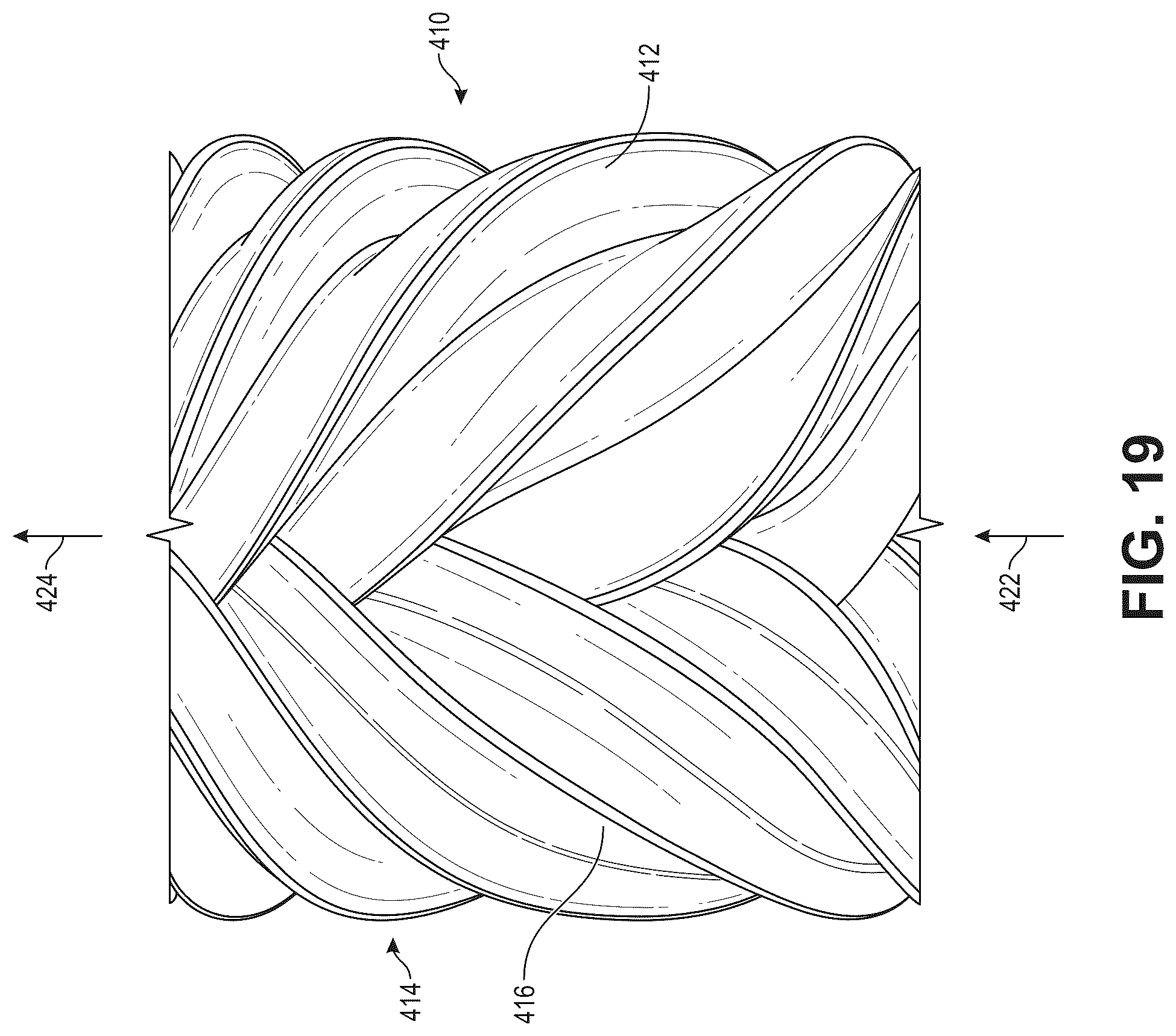 Patent US12460640 Figure 15 – Complex screw rotors with a central circular cross section connecting right-hand and left-hand sections of the rotors