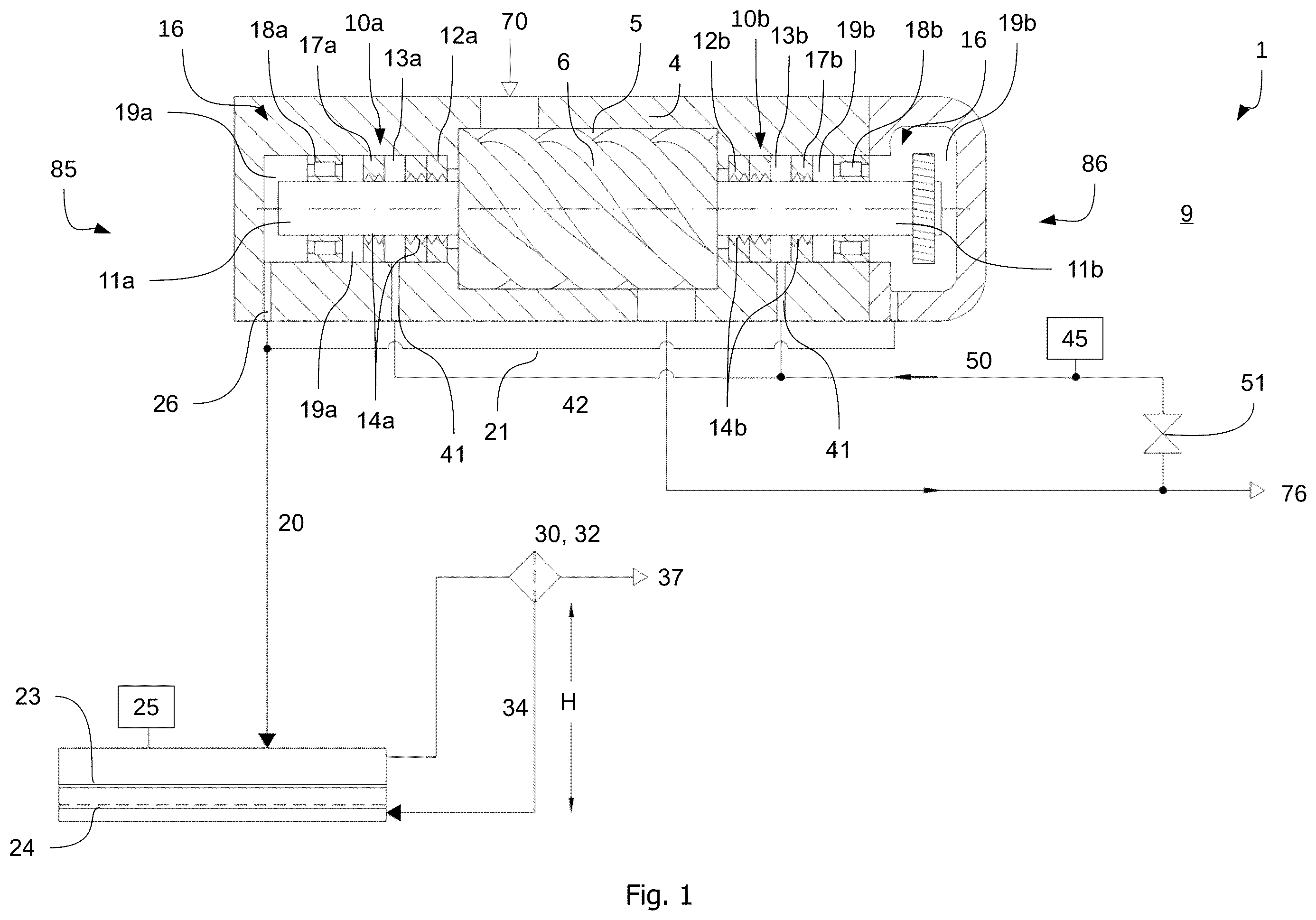 Patent US12460643 Figure 1 – Dry-compression compressor and method for oil separation for a dry-compression compressor