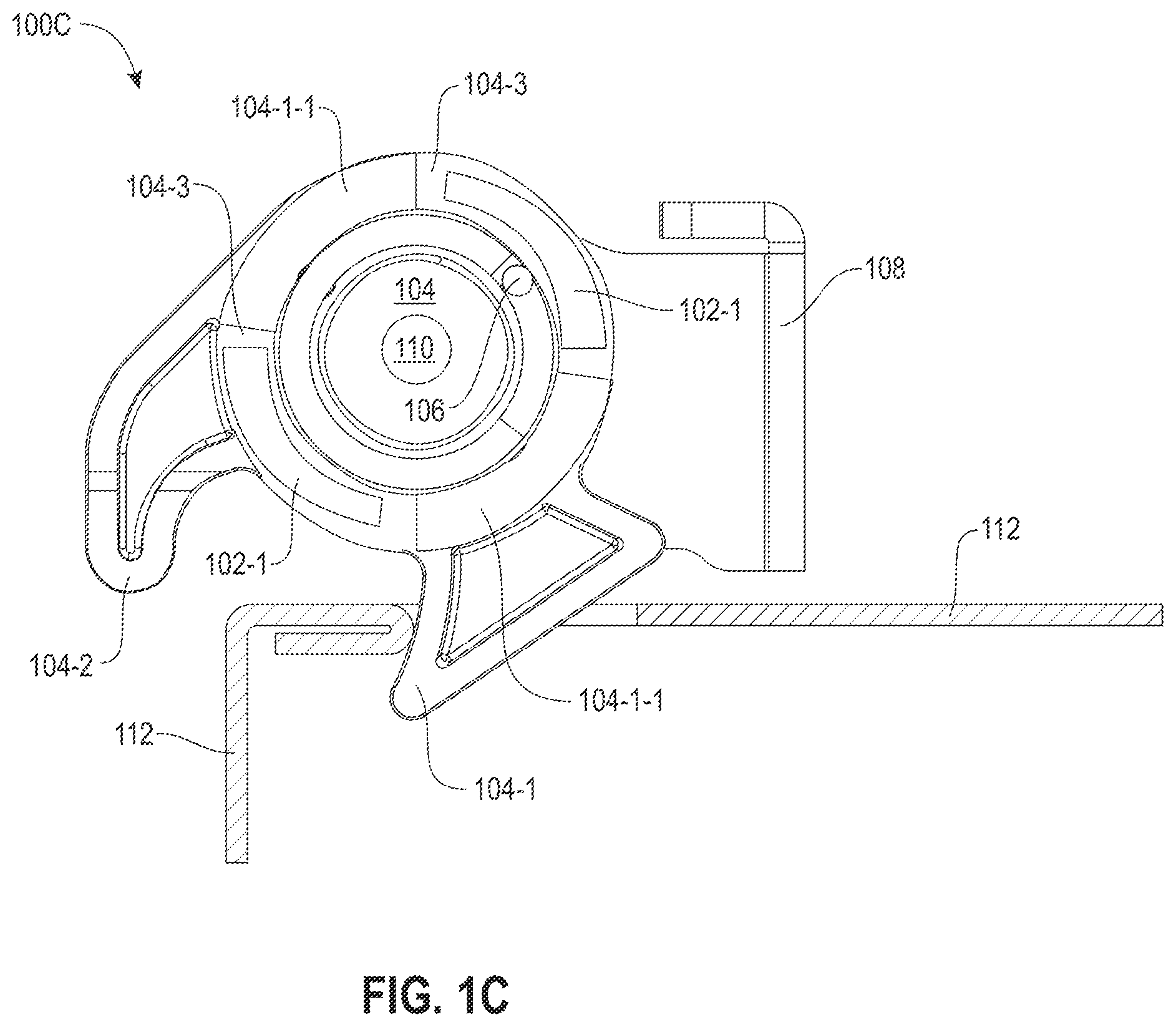 Patent US12460662 Figure 3 – Latching a removable element with tolerance-stack compliance