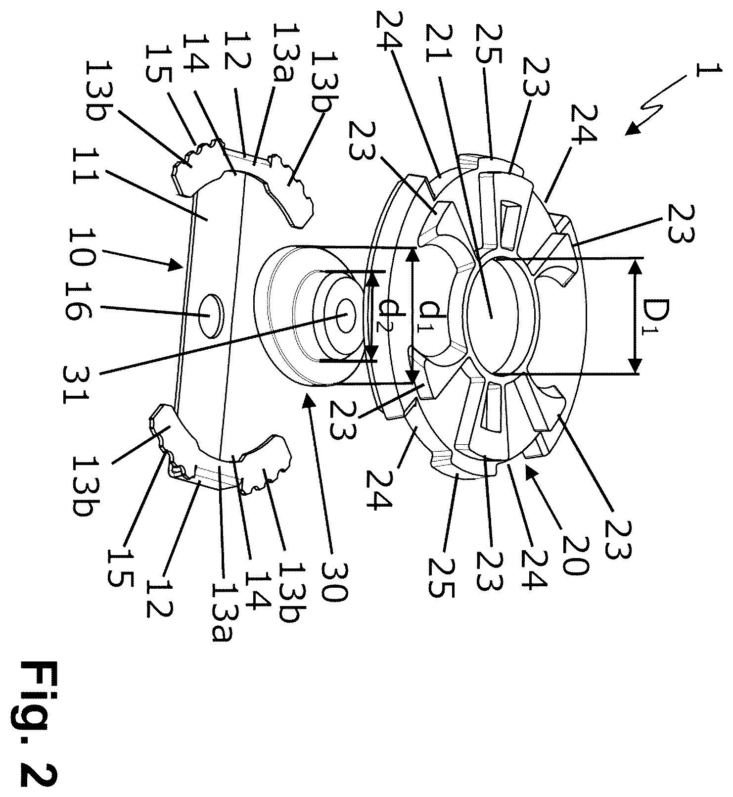 Patent US12460665 Figure 2 – Doubling-up fitting and assembly having two doubled-up plates