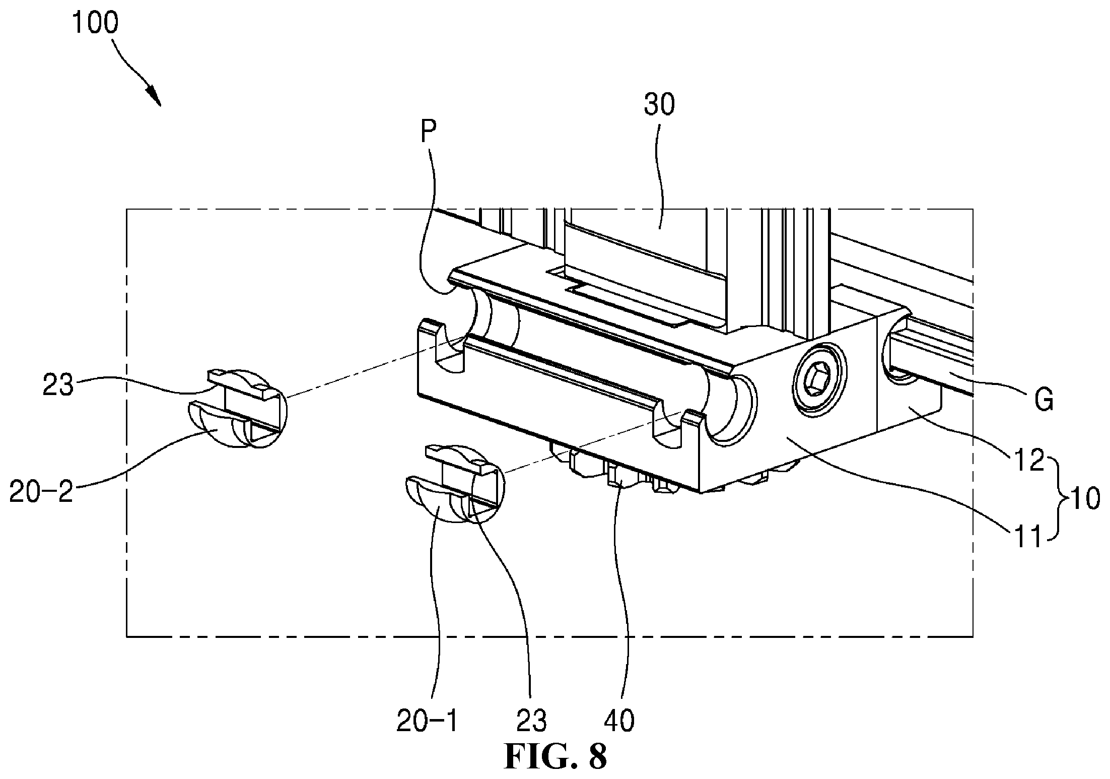 Patent US12460672 Figure 8 – Slide block assembly having ball bushing bearing