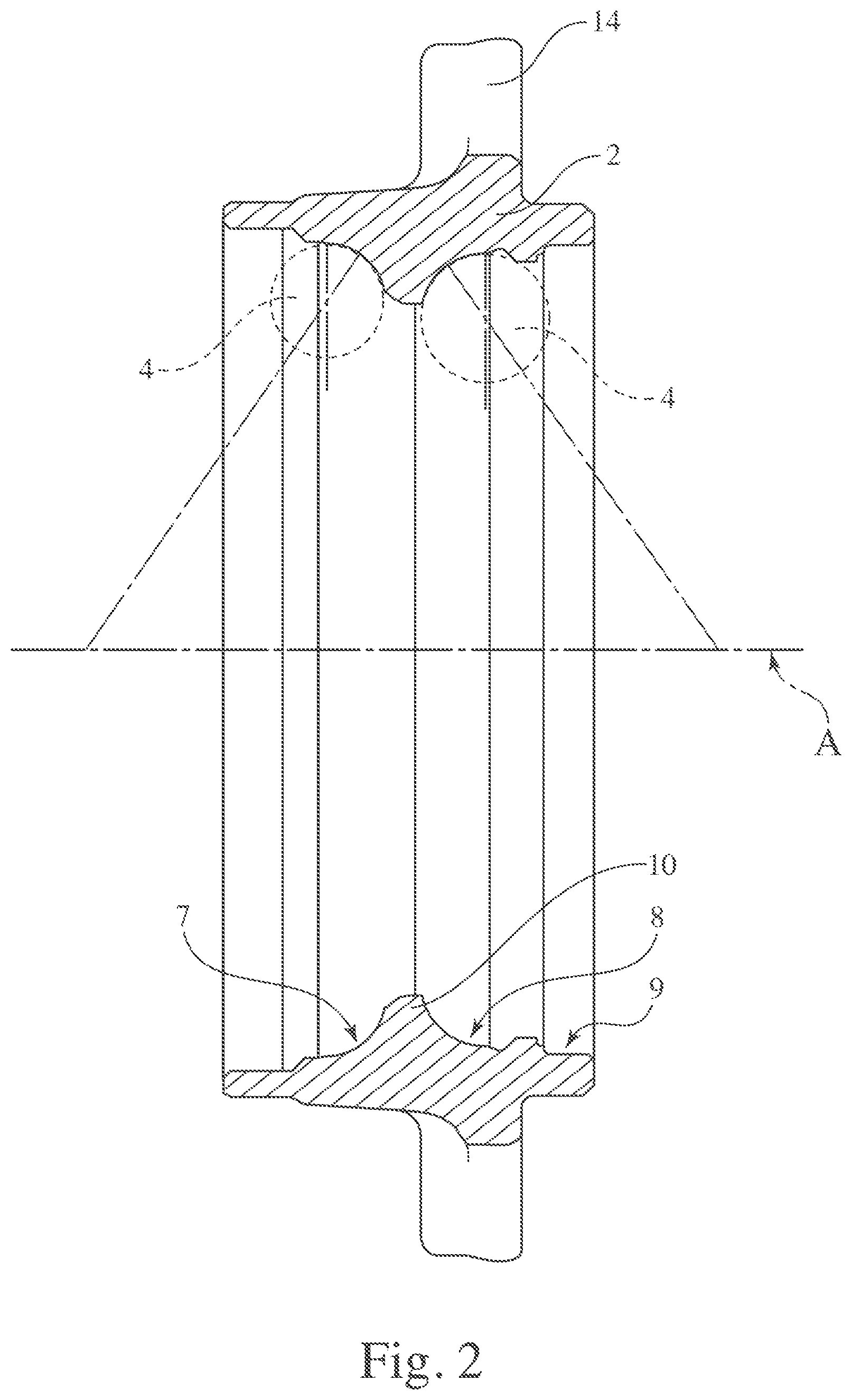Patent US12460676 Figure 2 – Roller bearing having radially inner raceways with an optimized profile and associated radially outer ring of a bearing