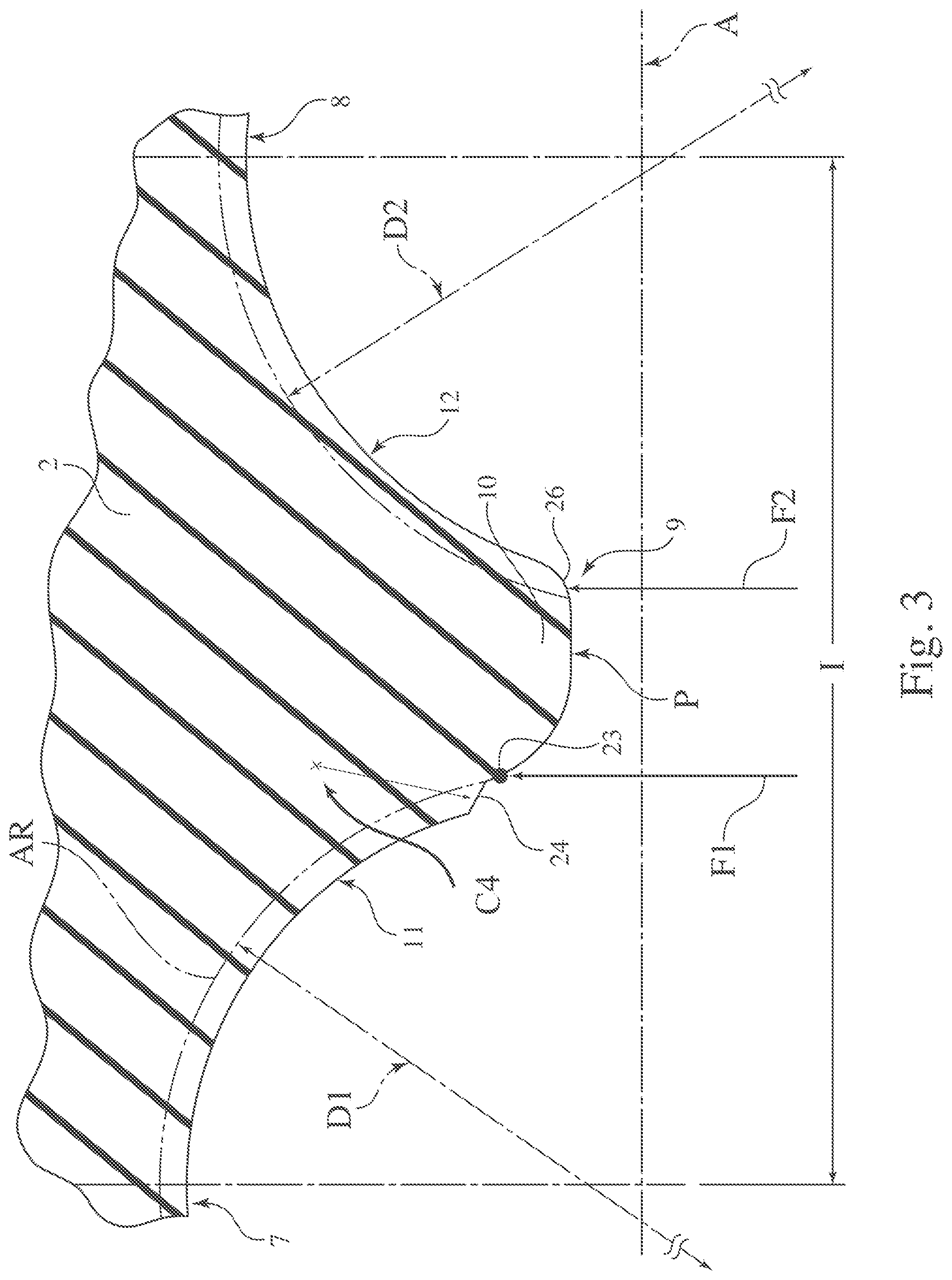 Patent US12460676 Figure 3 – Roller bearing having radially inner raceways with an optimized profile and associated radially outer ring of a bearing