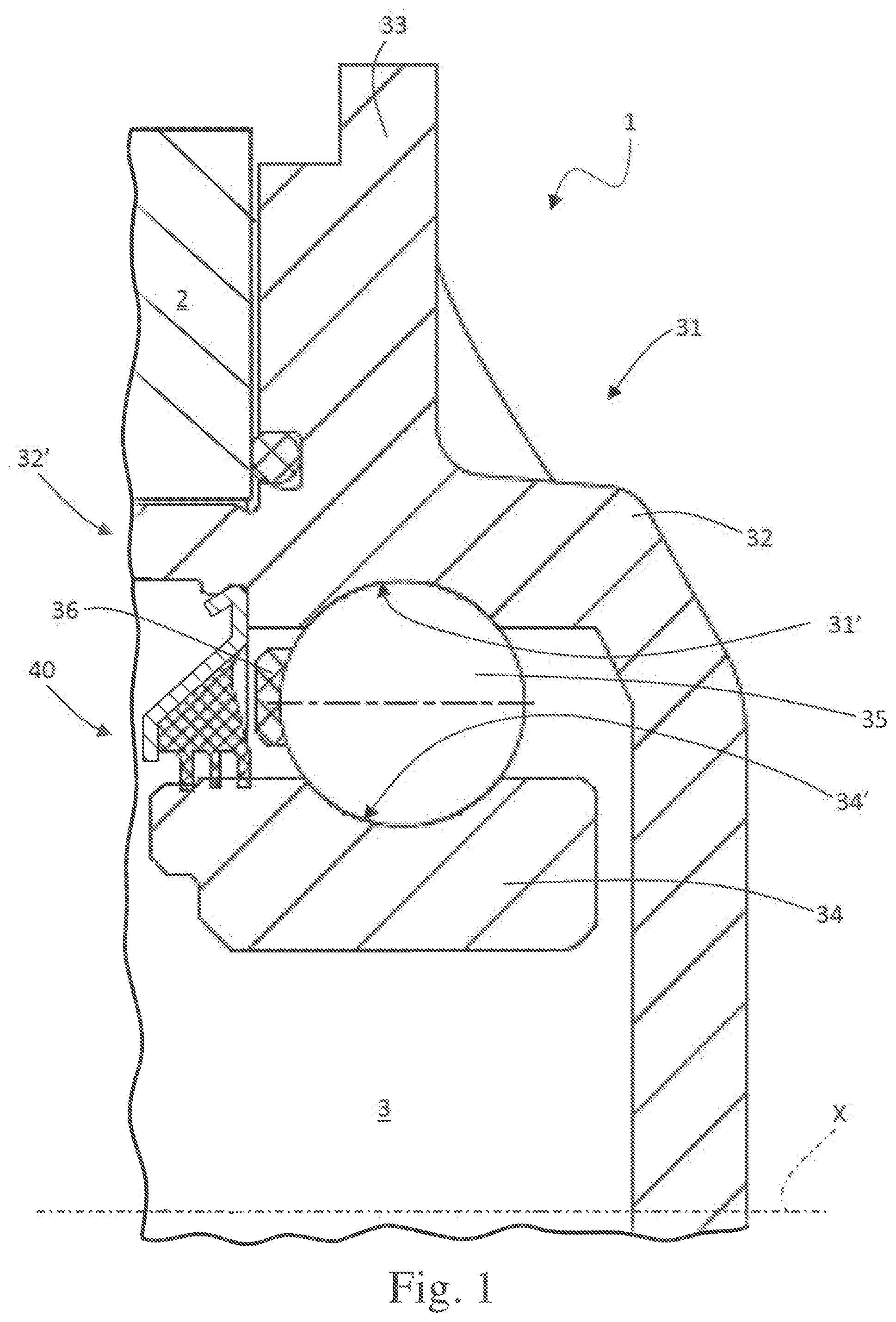 Patent US12460678 Figure 1 – Bearing unit for rotary shafts
