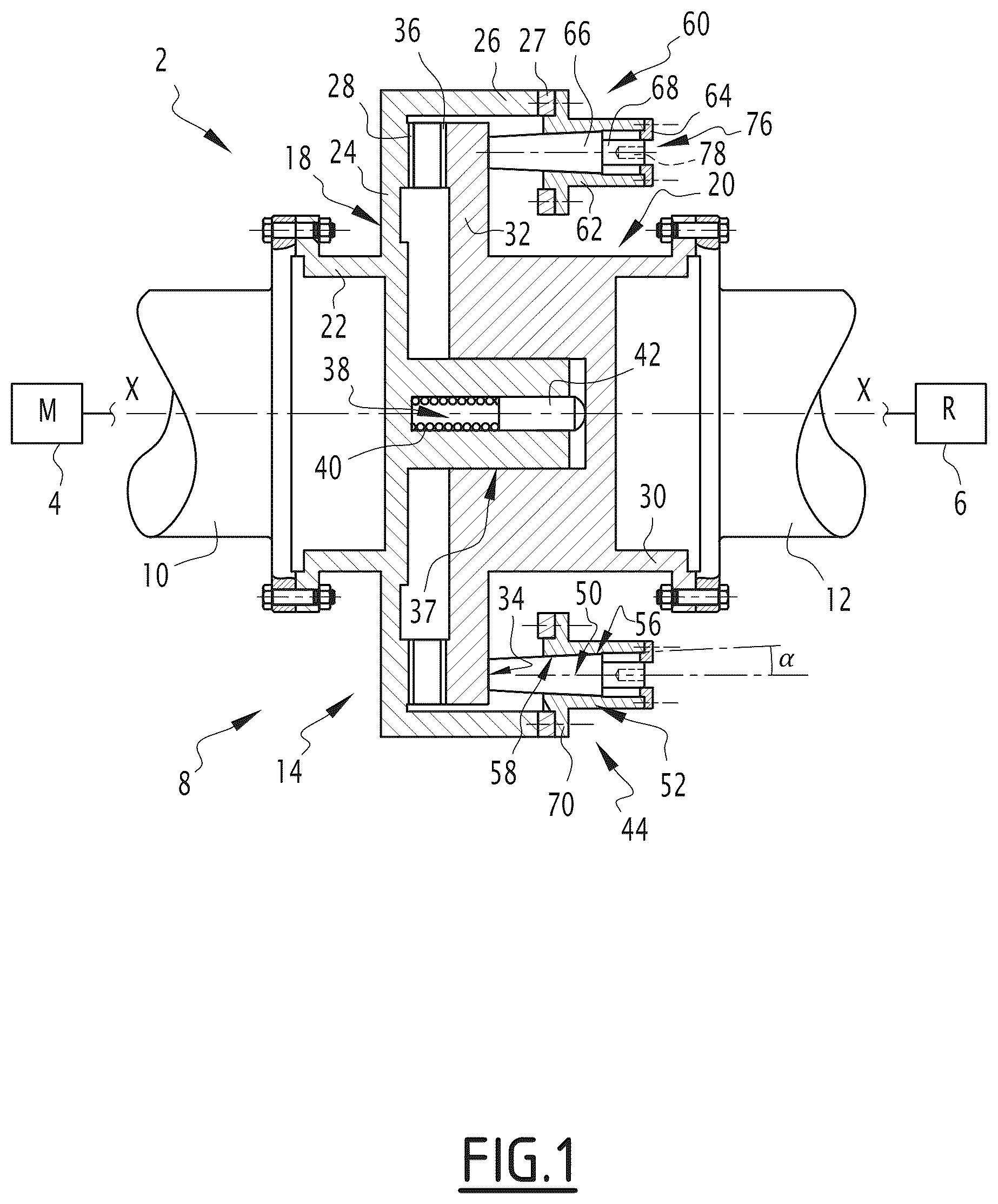 Patent US12460683 Figure 1 – Torque limiter, corresponding transmission assembly and use